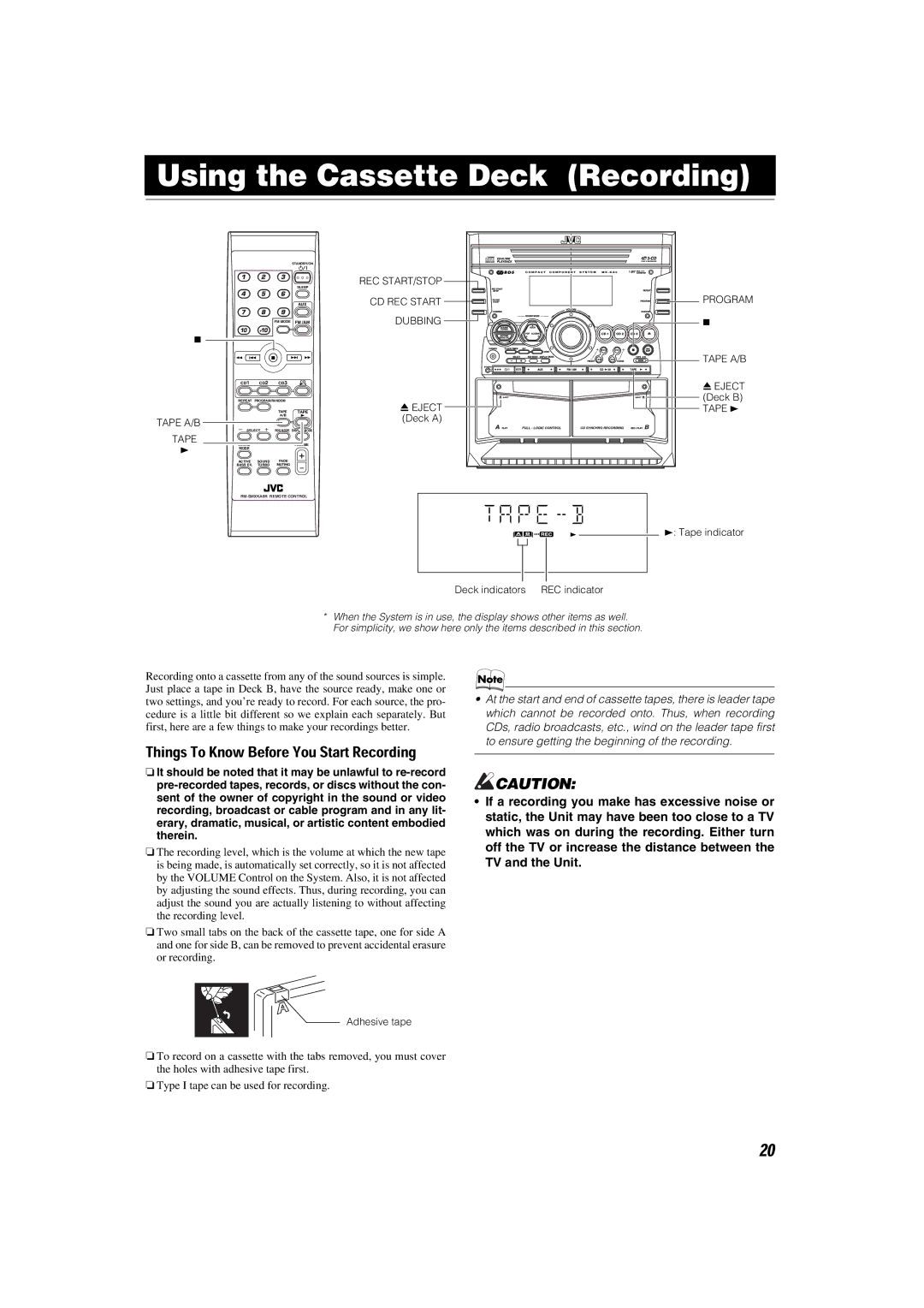 JVC 0303NYMCREBETEN, LVT1014-003A, CA-MXKA6 Using the Cassette Deck Recording, Things To Know Before You Start Recording 