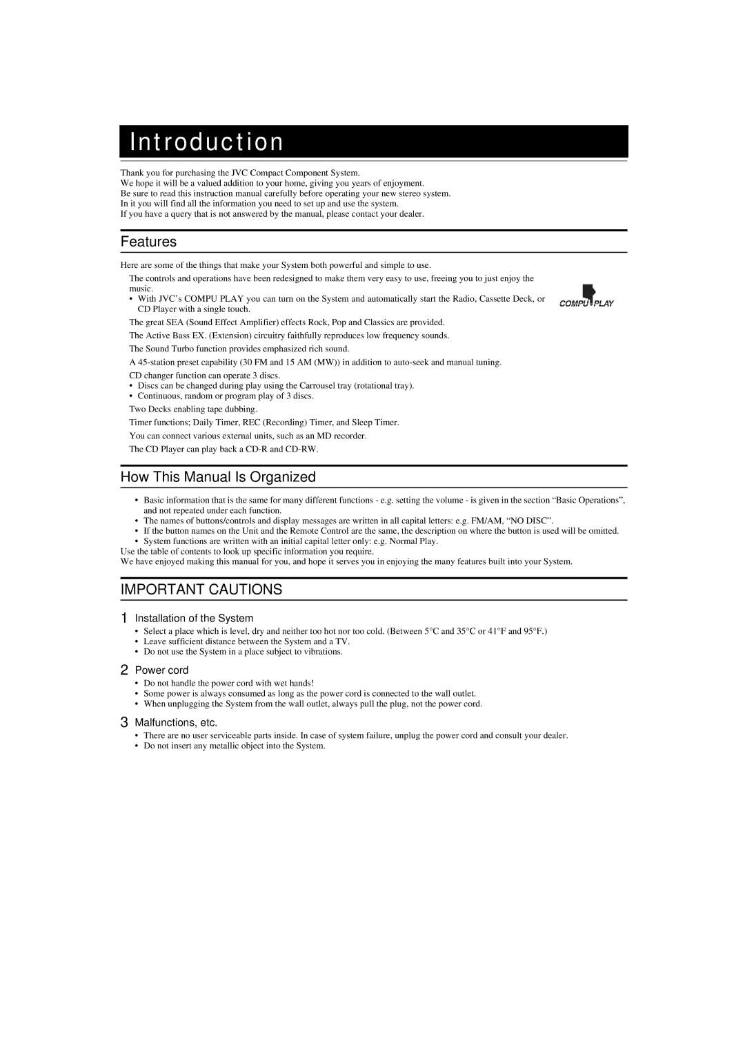 JVC CA-MXKA6, LVT1014-003A, 0303NYMCREBETEN manual Introduction, Features, How This Manual Is Organized 