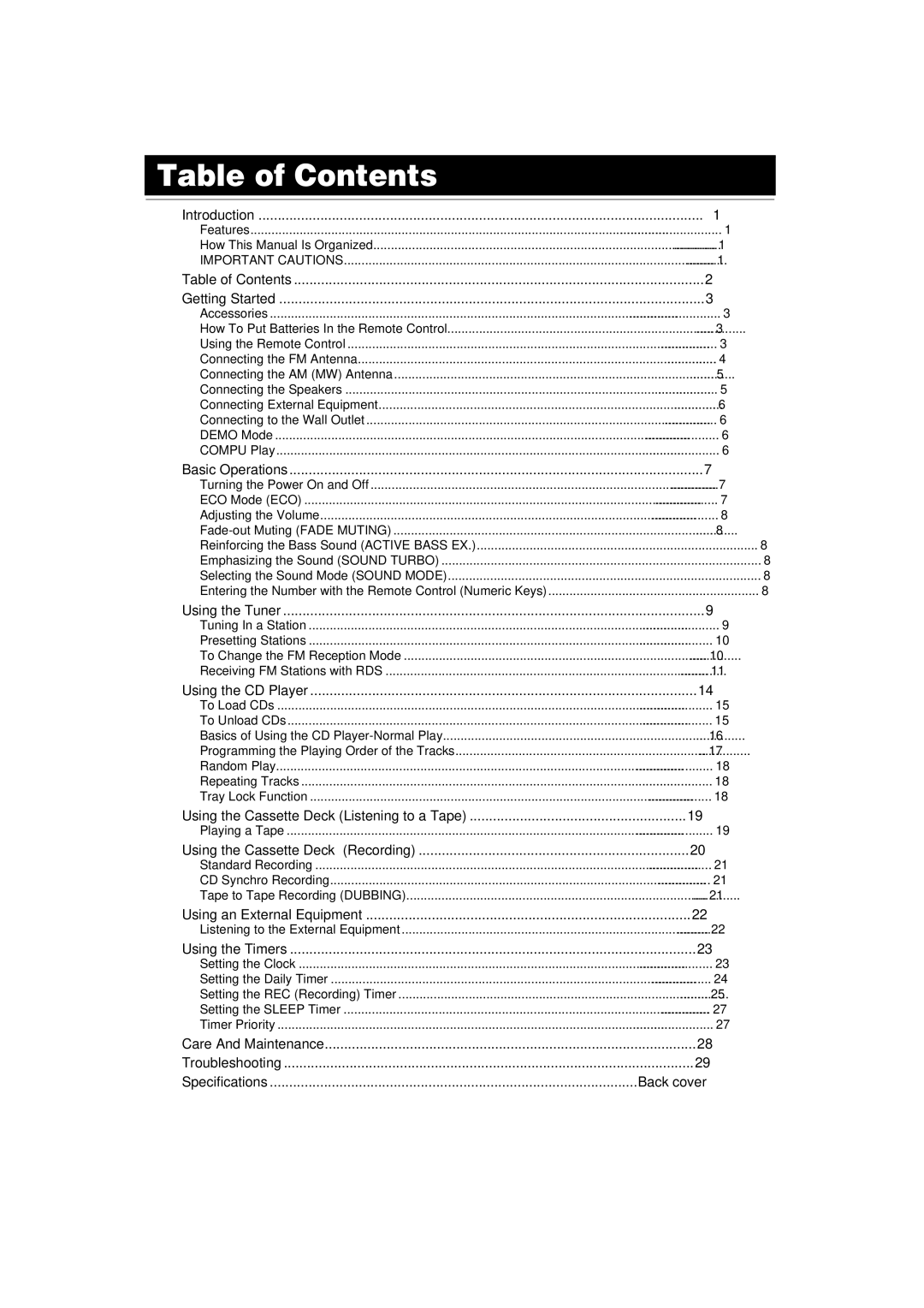 JVC 0303NYMCREBETEN, LVT1014-003A, CA-MXKA6 manual Table of Contents 