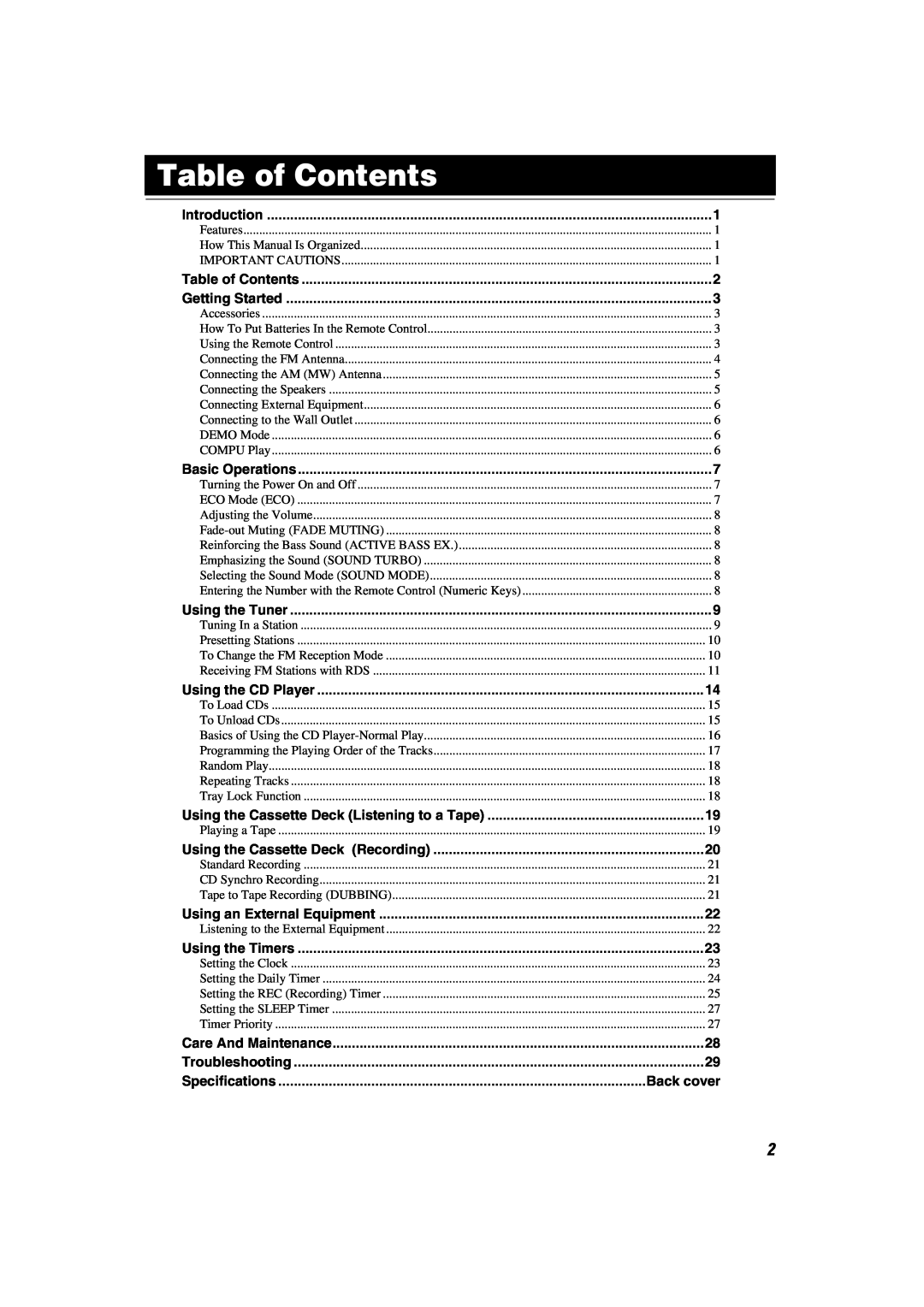 JVC 0303NYMCREBETEN, LVT1014-003A, CA-MXKA6 manual Table of Contents, Specifications 