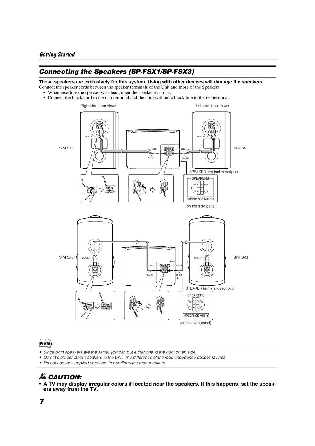 JVC LVT1040-003A manual Connecting the Speakers SP-FSX1/SP-FSX3 