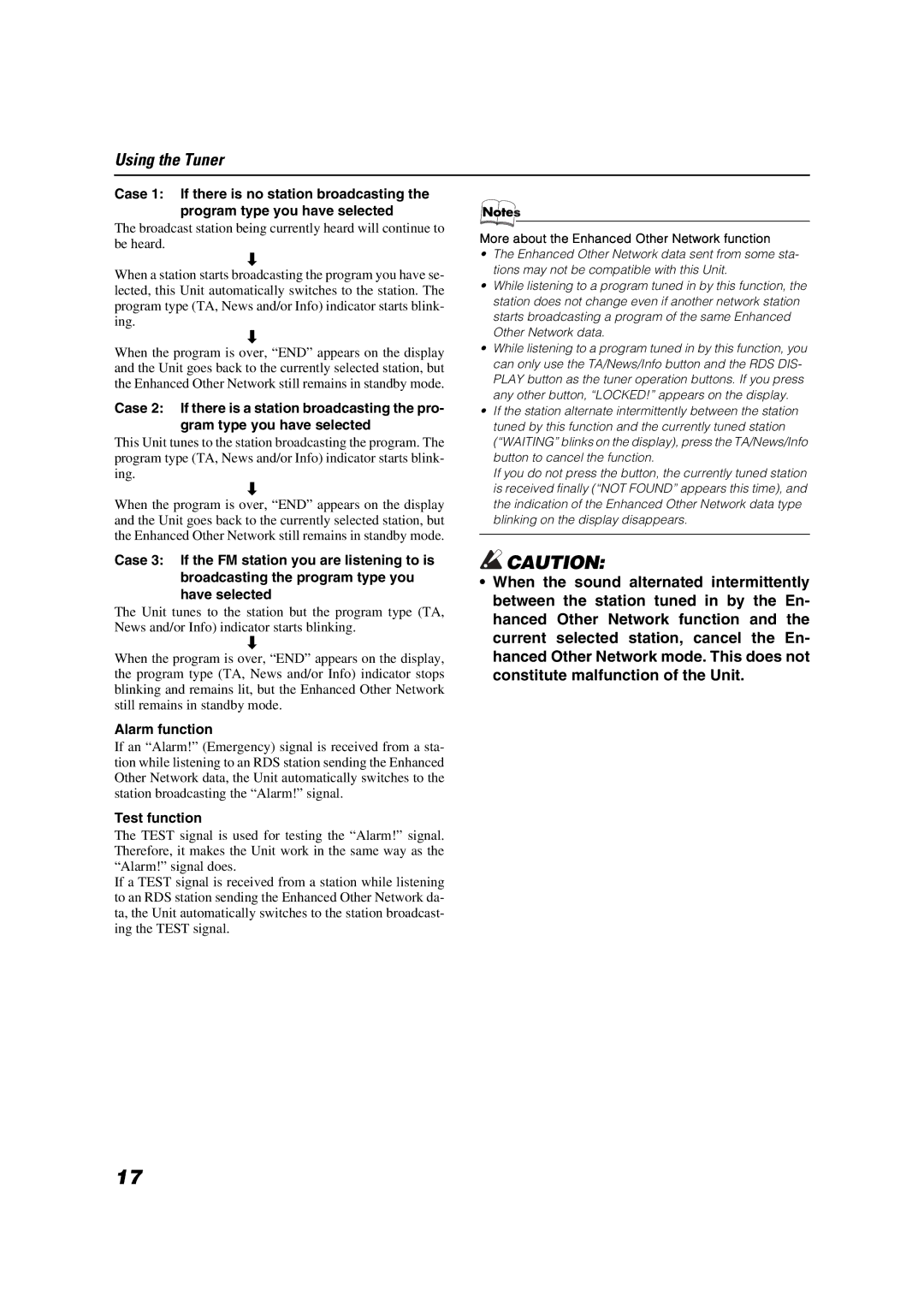 JVC LVT1040-003A manual Alarm function, Test function 