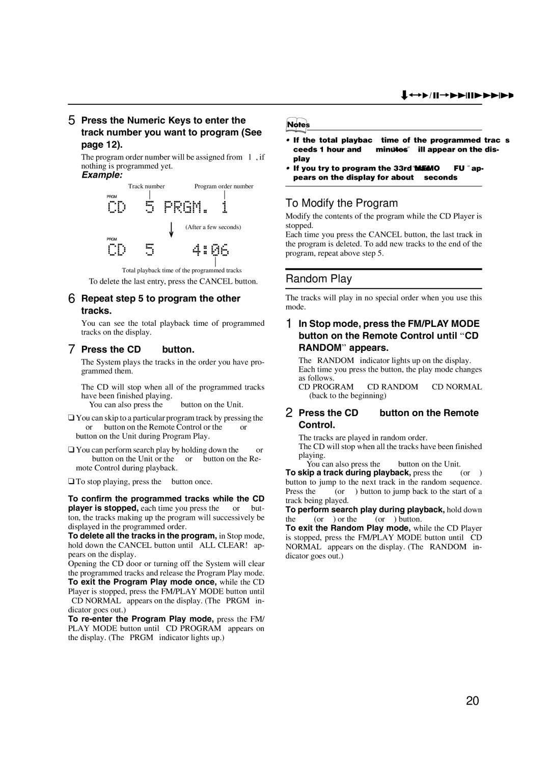 JVC LVT1040-003A manual To Modify the Program, Random Play, Repeat to program the other tracks 