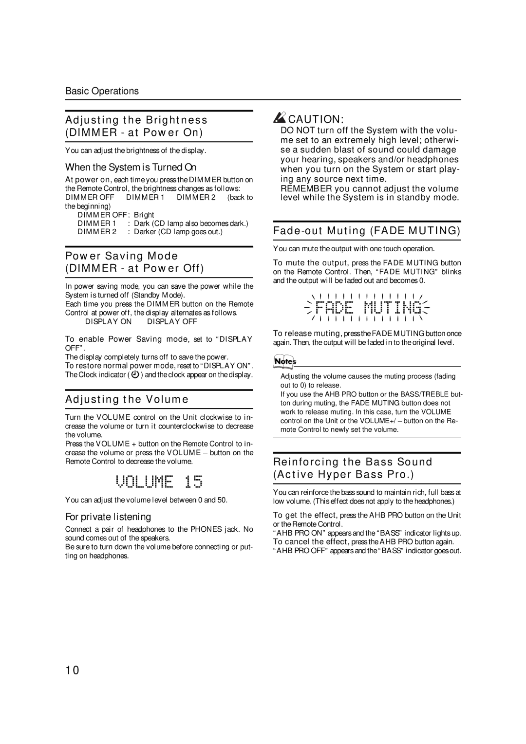 JVC LVT1040-008A Adjusting the Brightness Dimmer at Power On, Power Saving Mode Dimmer at Power Off, Adjusting the Volume 