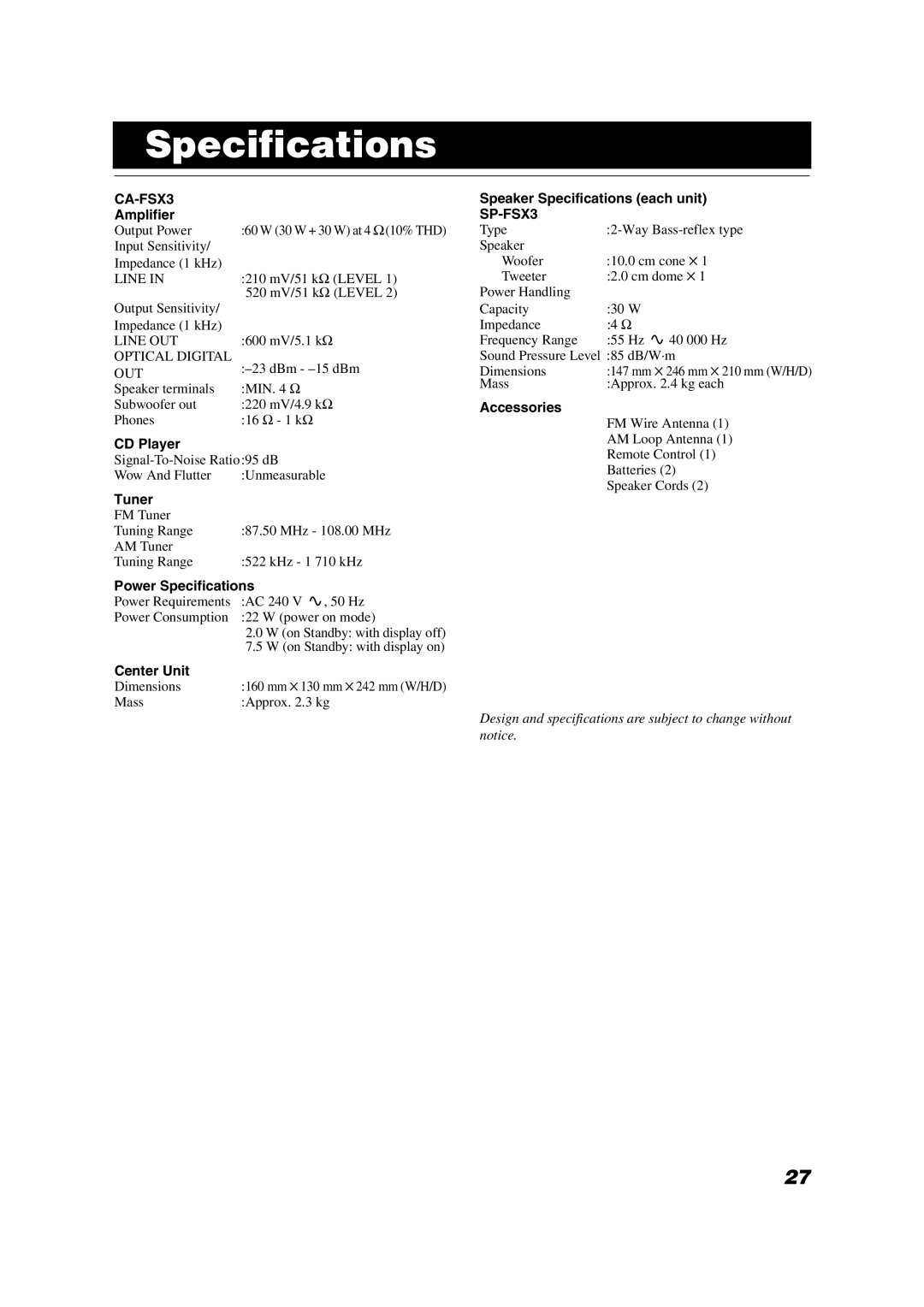 JVC LVT1040-008A manual Specifications 