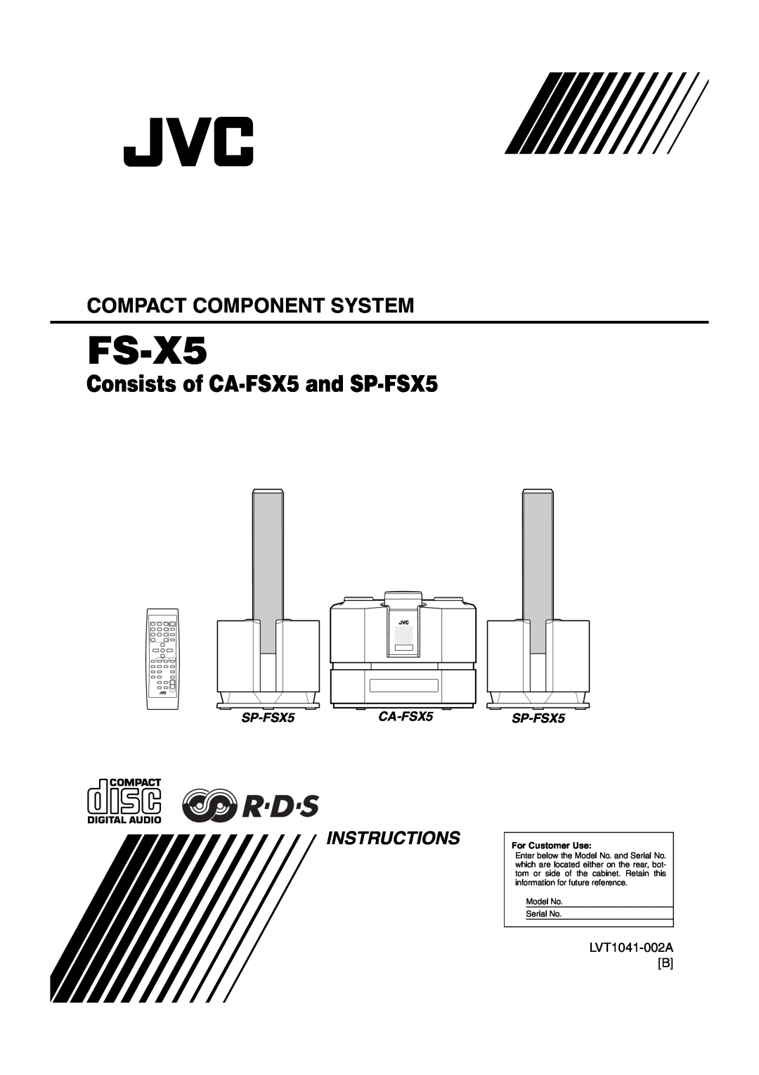 JVC 0403MNMCREJEM manual SP-FSX5CA-FSX5, FS-X5, Consists of CA-FSX5and SP-FSX5, Compact Component System, Instructions 
