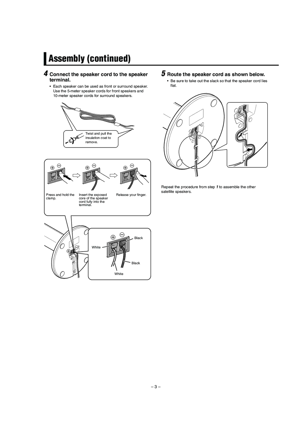 JVC LVT1047-001A manual Connect the speaker cord to the speaker terminal, Route the speaker cord as shown below 