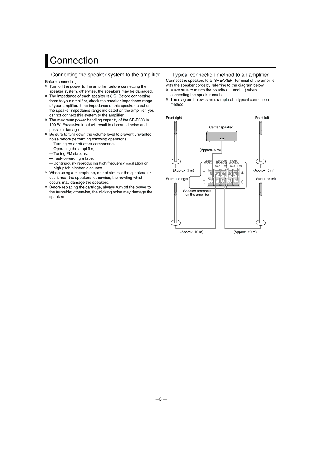 JVC LVT1047-001A manual Connection, Typical connection method to an amplifier, Before connecting 