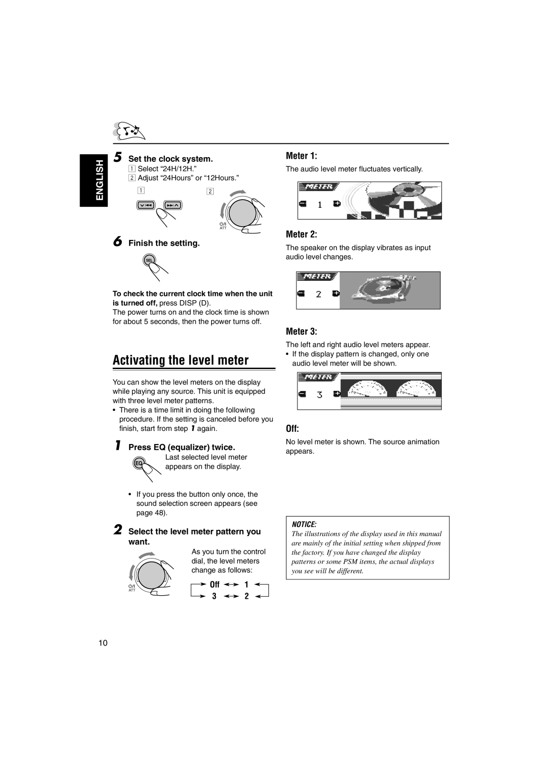 JVC LVT1055-001A manual Activating the level meter, Meter, Off 