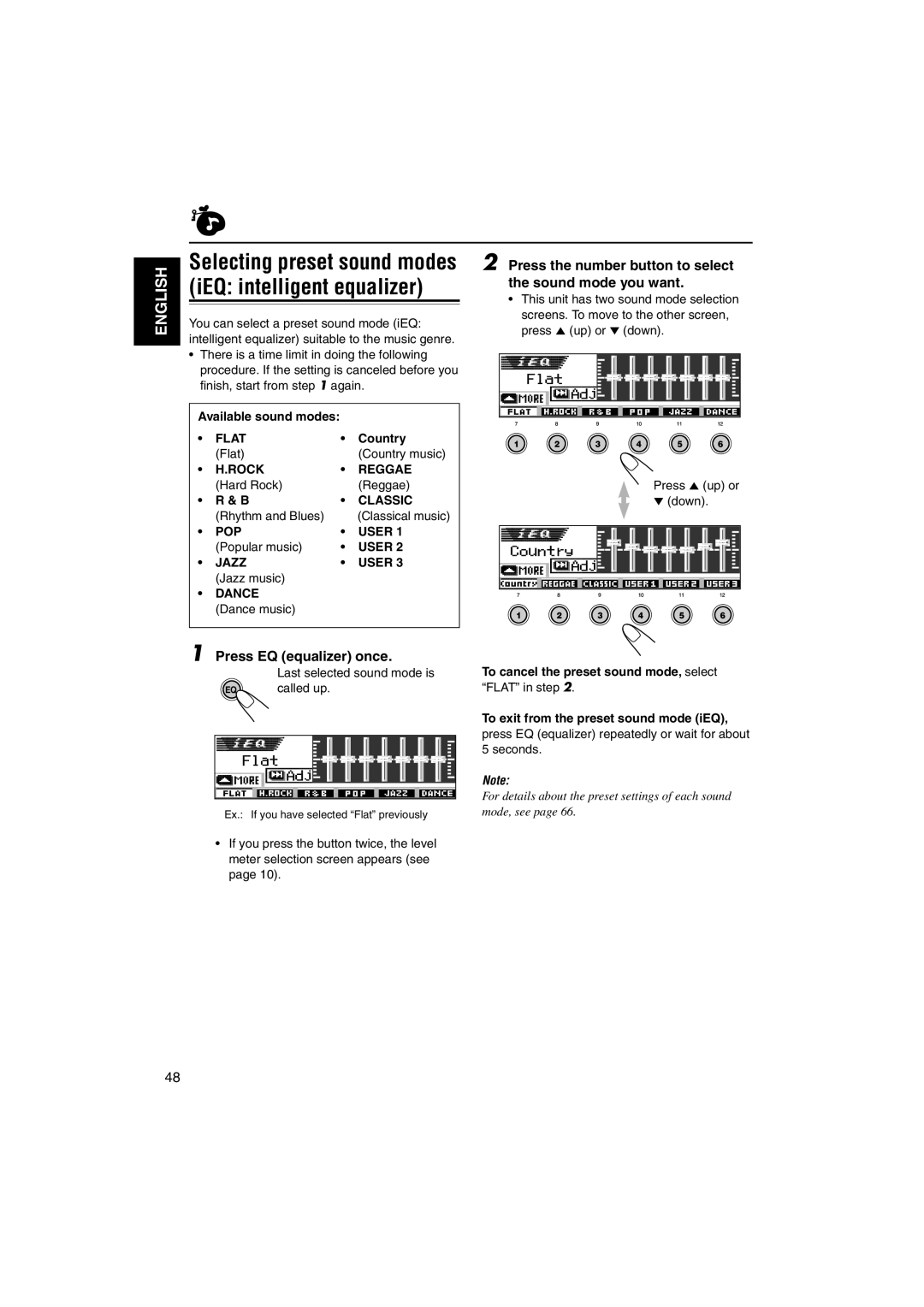 JVC LVT1055-001A manual Press the number button to select the sound mode you want, Press EQ equalizer once 