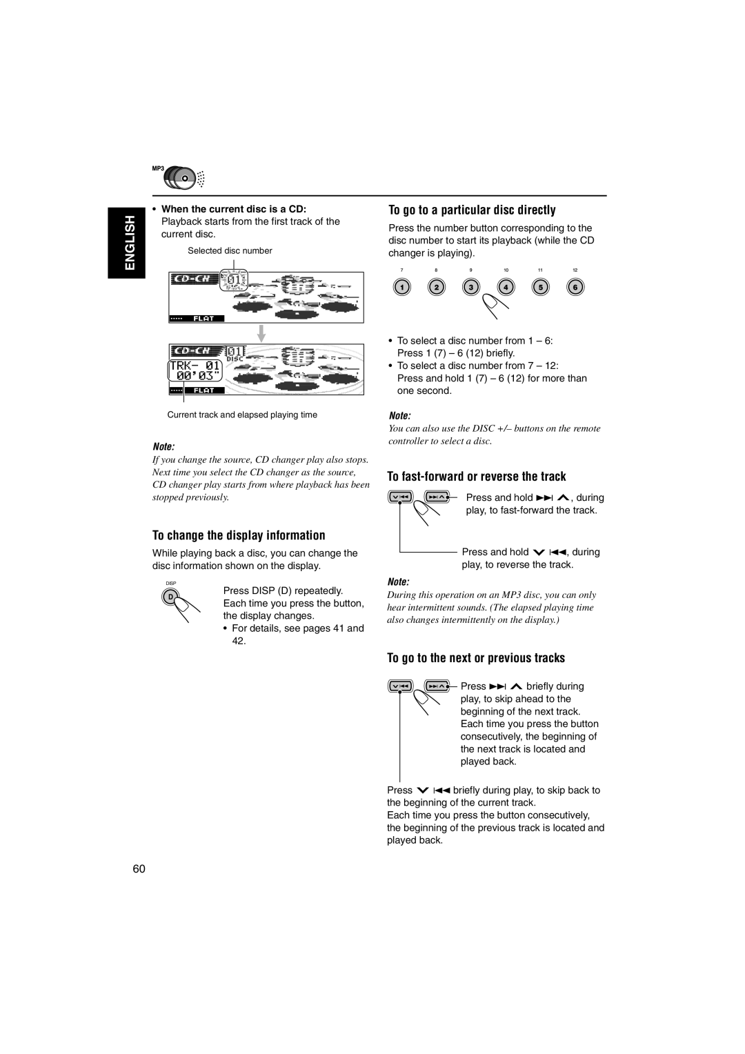 JVC LVT1055-001A manual To change the display information, To fast-forward or reverse the track 