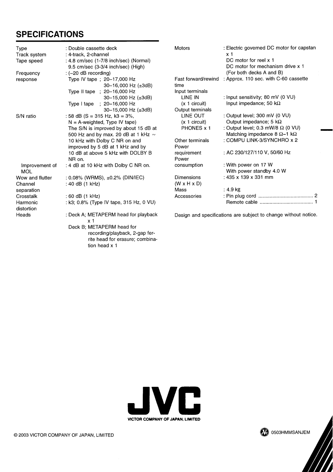 JVC LVT1089-001B, TD-W271 manual 