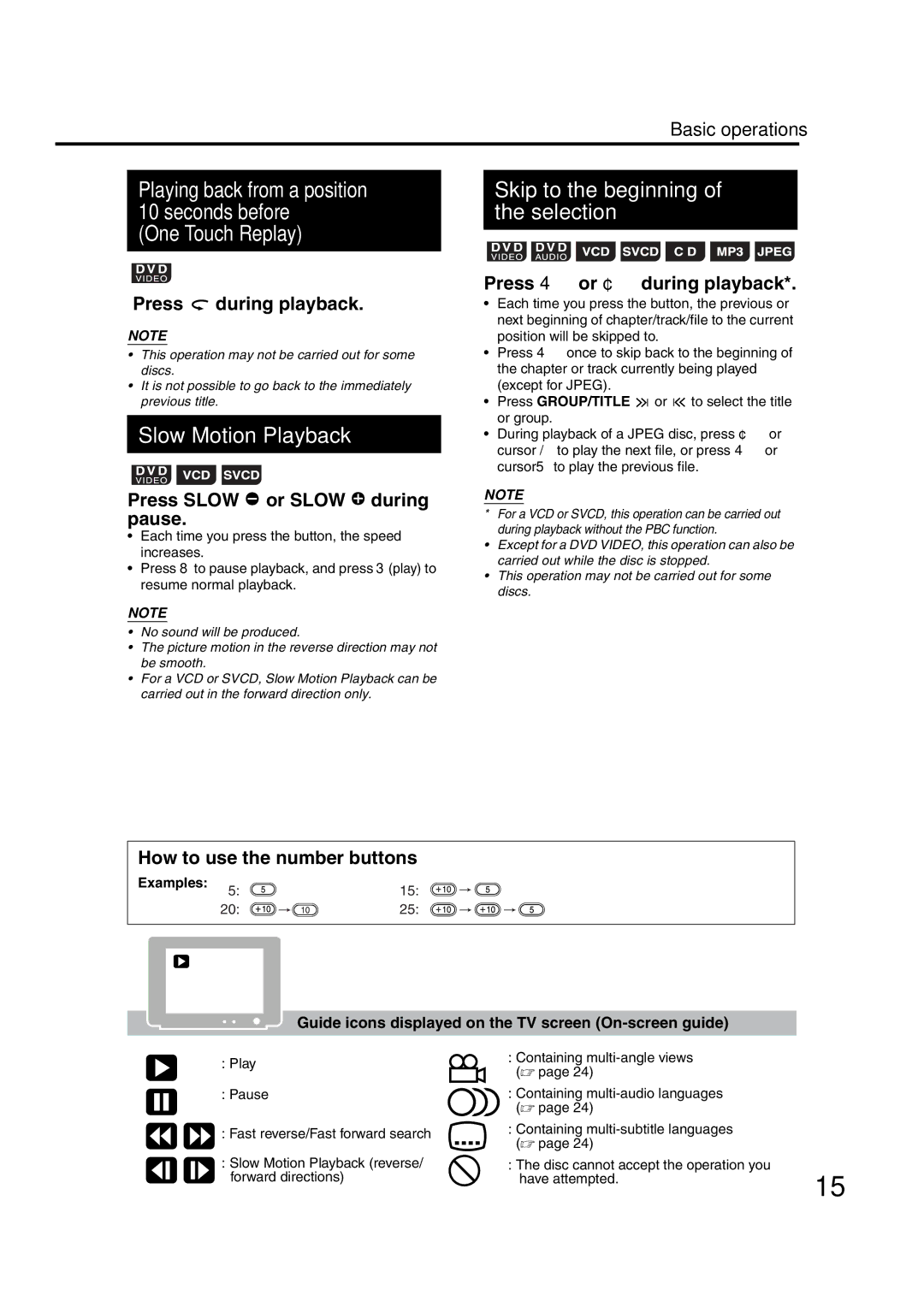 JVC 1203SKMMODJSC, LVT1095-004A manual One Touch Replay, Slow Motion Playback, Skip to the beginning of the selection 