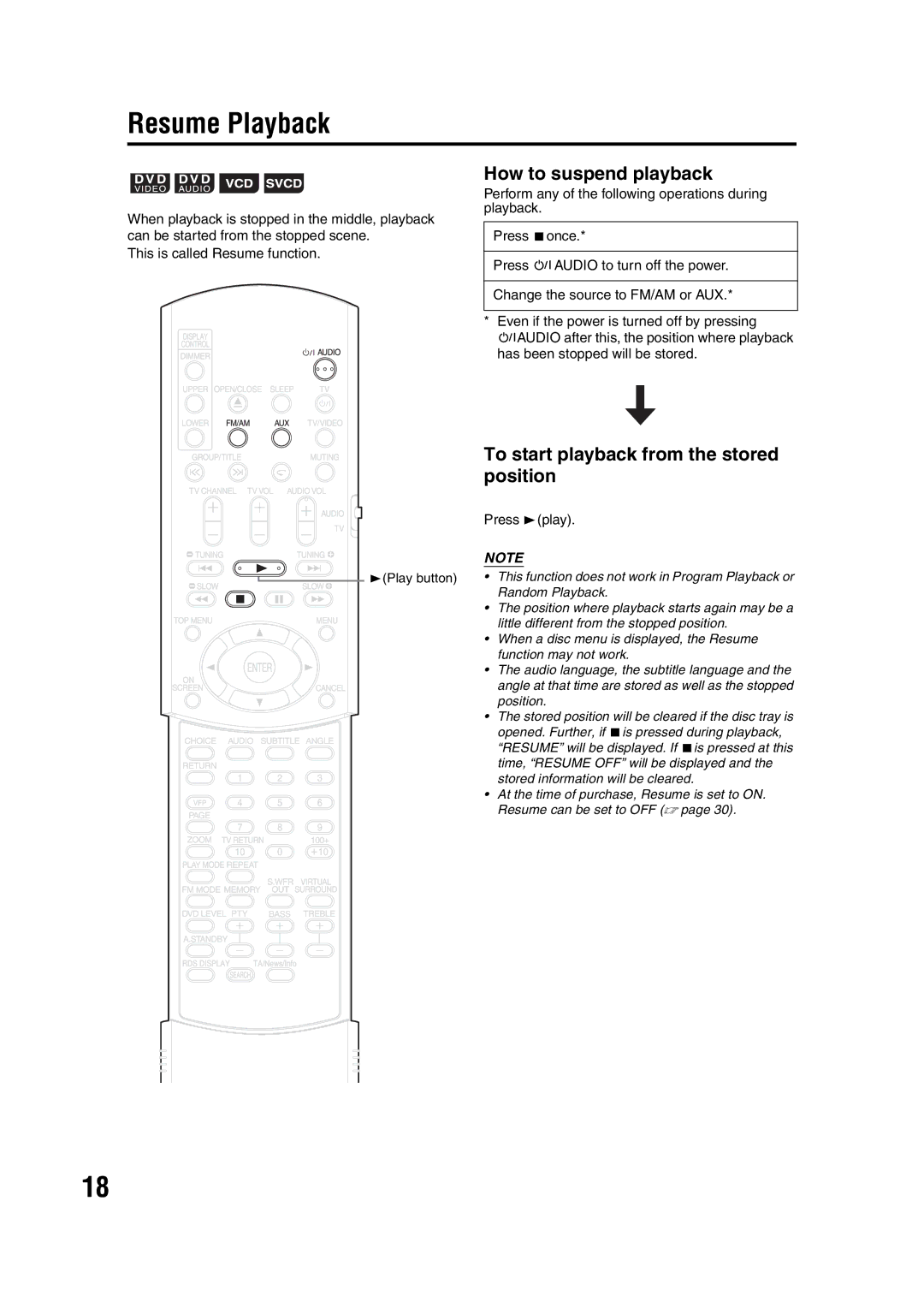 JVC LVT1095-004A manual Resume Playback, How to suspend playback, To start playback from the stored position, Press 3play 