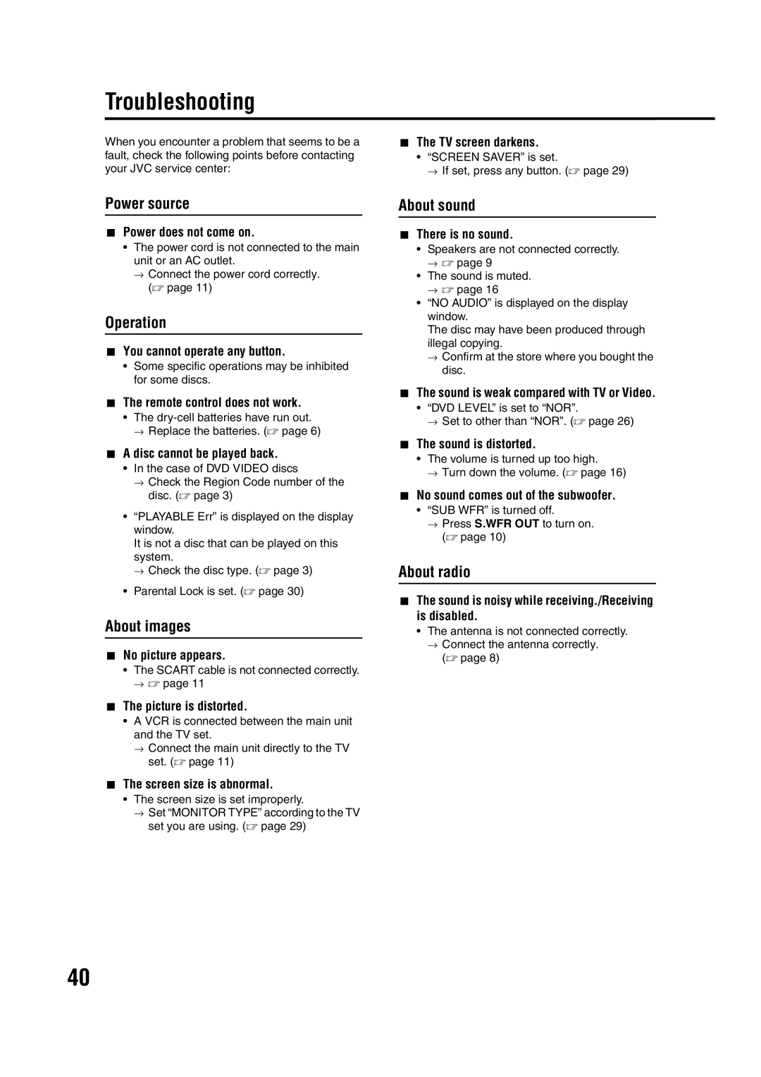 JVC LVT1095-004A, 1203SKMMODJSC manual Troubleshooting 