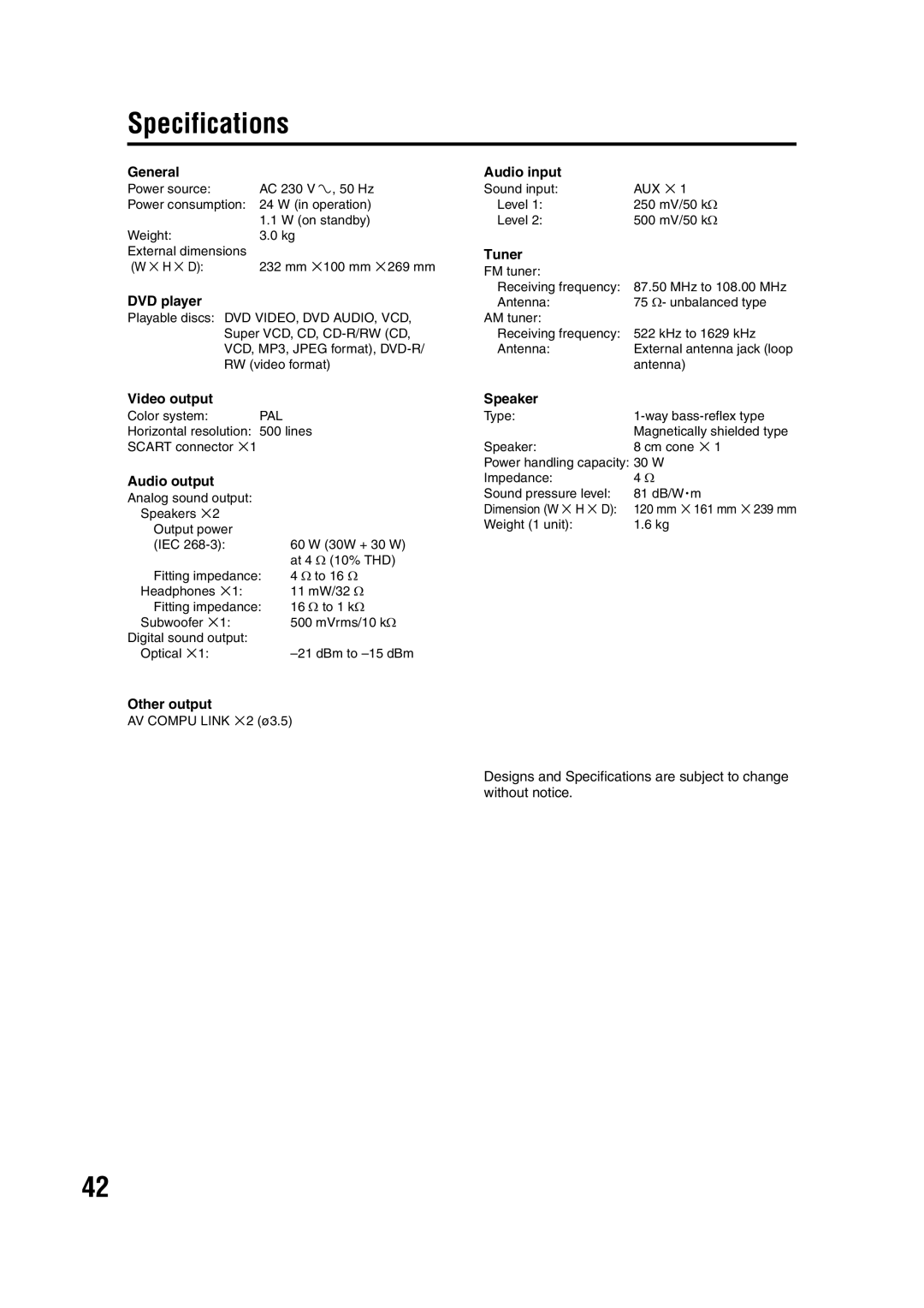 JVC LVT1095-004A, 1203SKMMODJSC manual Specifications 