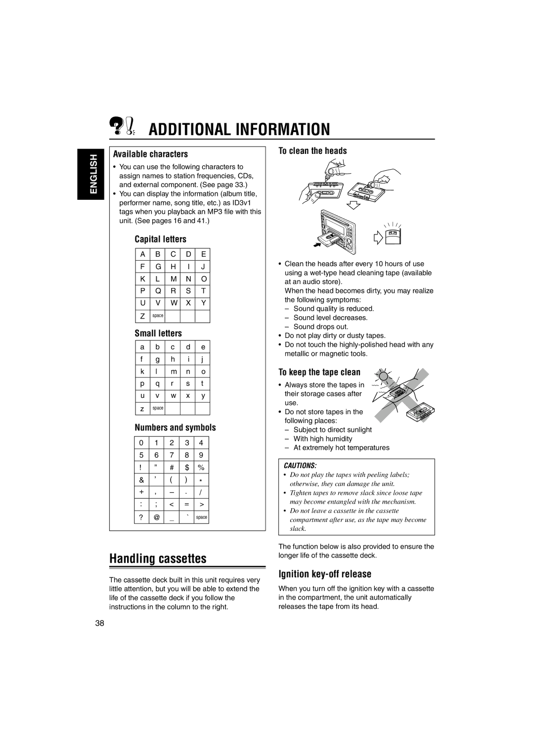 JVC LVT1099-001A manual Additional Information, Handling cassettes, Ignition key-off release 