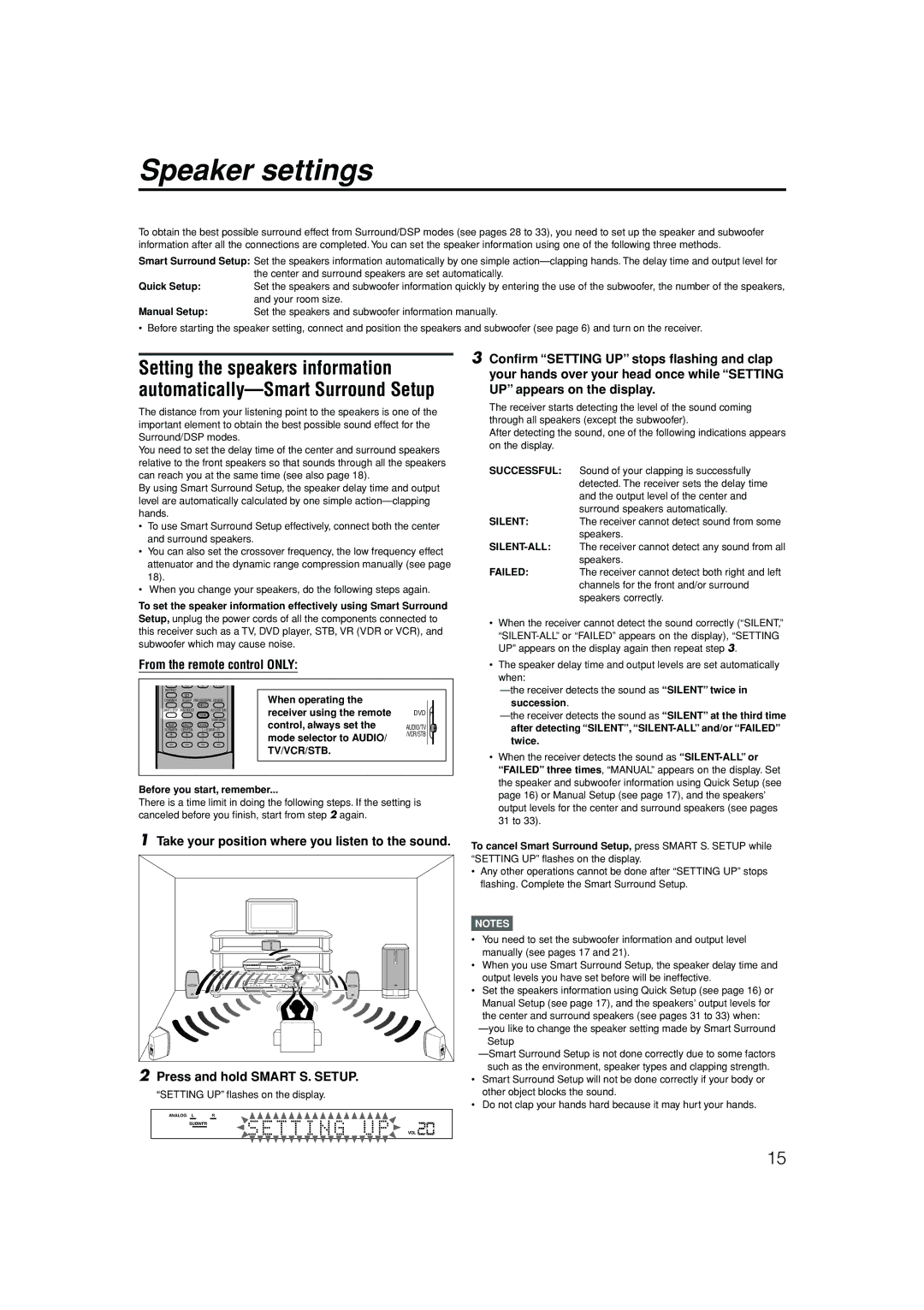 JVC LVT1112-001A manual Speaker settings, From the remote control only, Tv/Vcr/Stb 