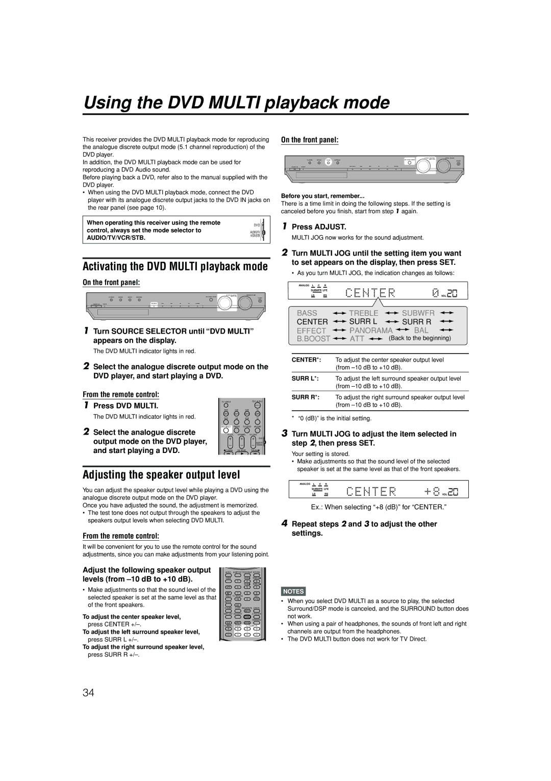 JVC LVT1112-001A manual Using the DVD Multi playback mode, Adjusting the speaker output level 