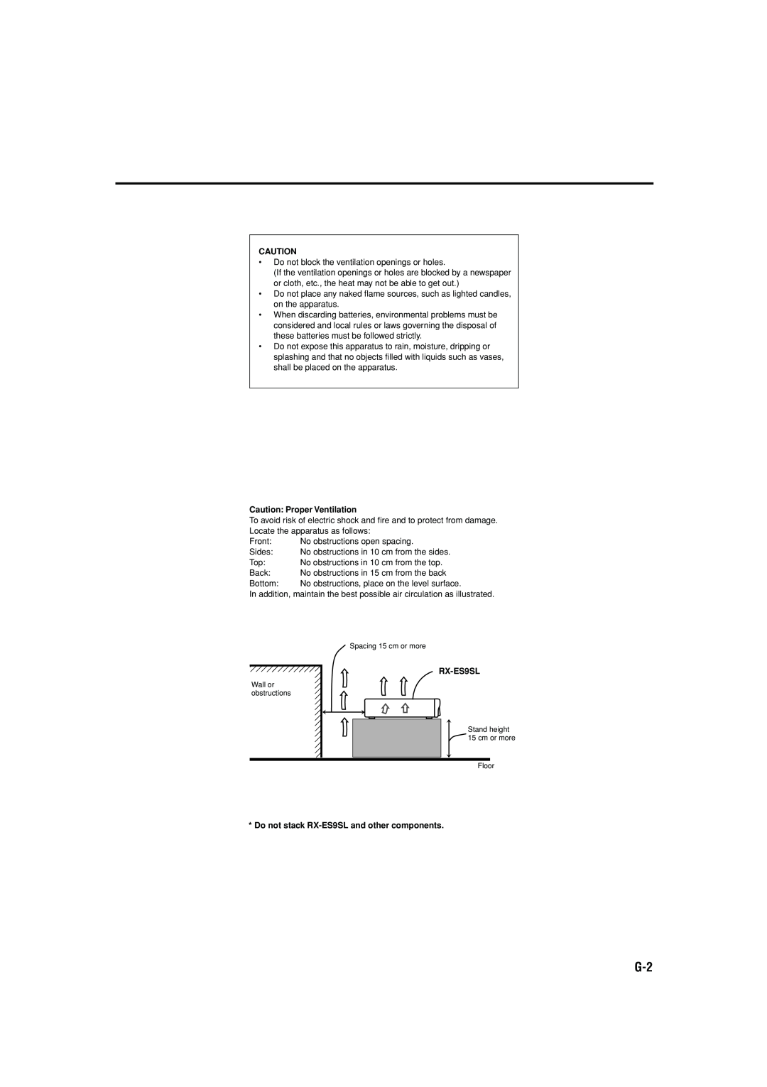 JVC LVT1112-001A manual Caution Proper Ventilation, Do not stack RX-ES9SLand other components 