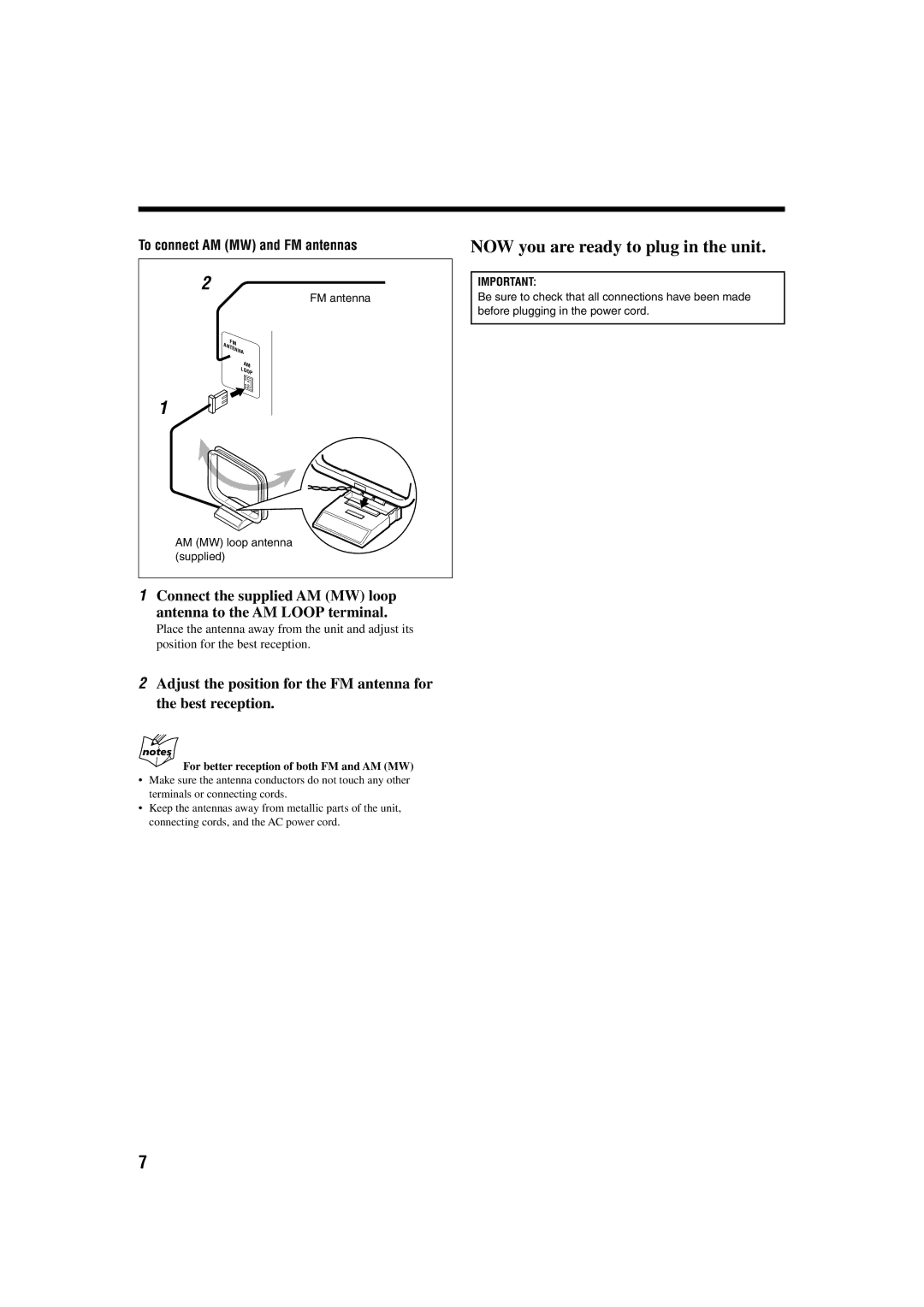 JVC LVT1115-003B, 0603MWMMDWORI manual To connect AM MW and FM antennas, For better reception of both FM and AM MW 