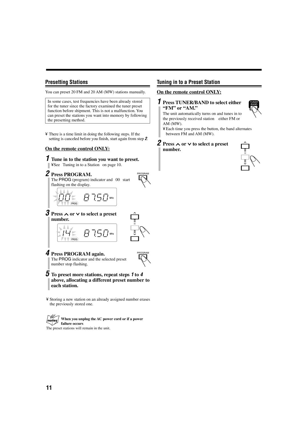 JVC LVT1115-003B Presetting Stations, Tuning in to a Preset Station, Press or to select a preset number Press Program 