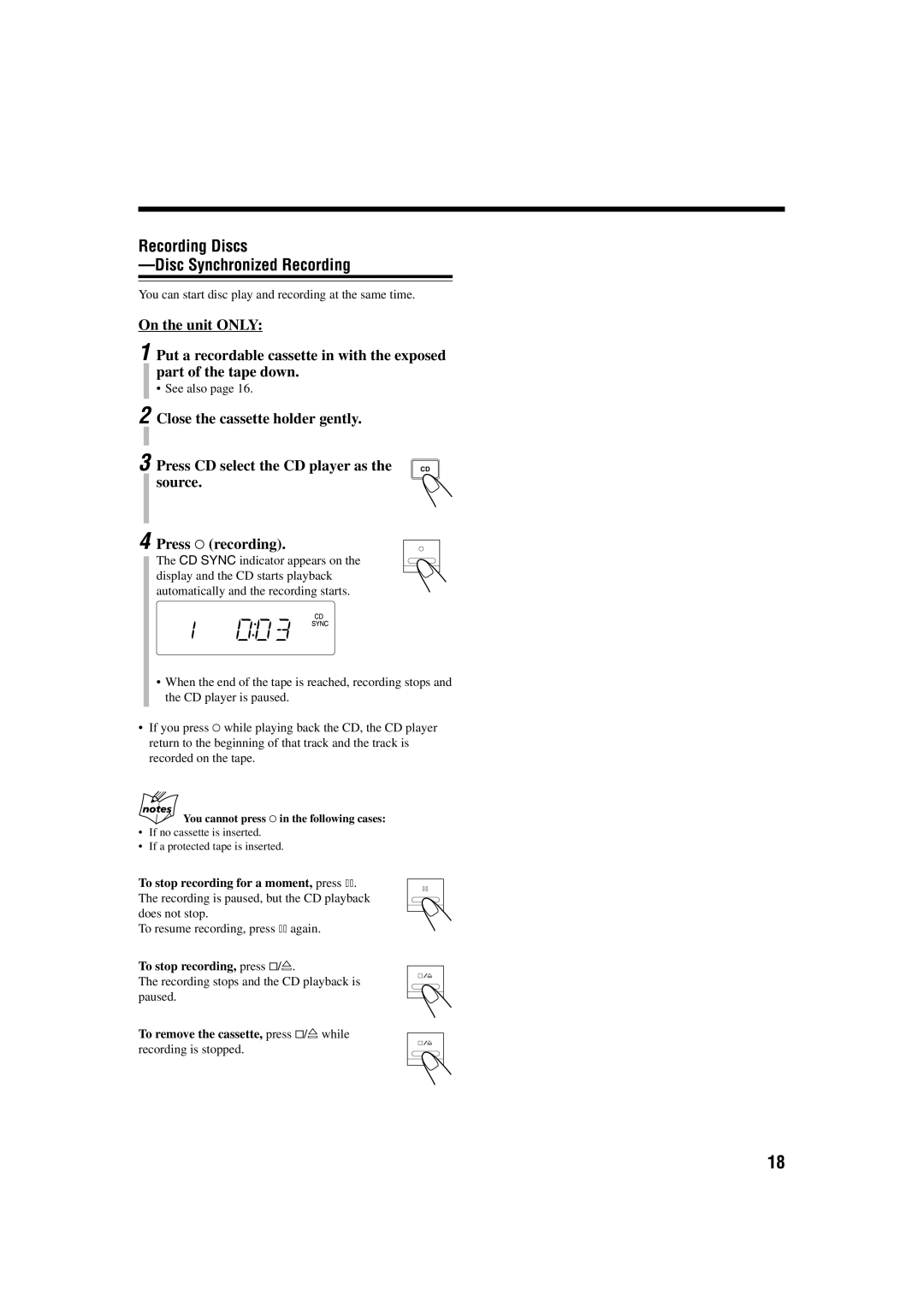 JVC 0603MWMMDWORI, LVT1115-003B manual To stop recording, press, Recording Discs Disc Synchronized Recording 