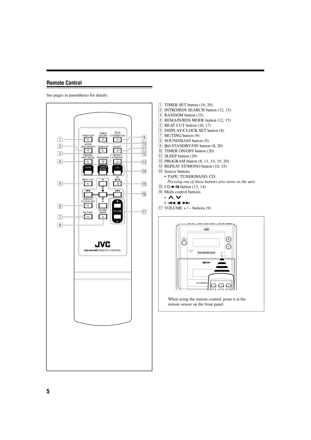 JVC LVT1115-003B, 0603MWMMDWORI manual Remote Control 