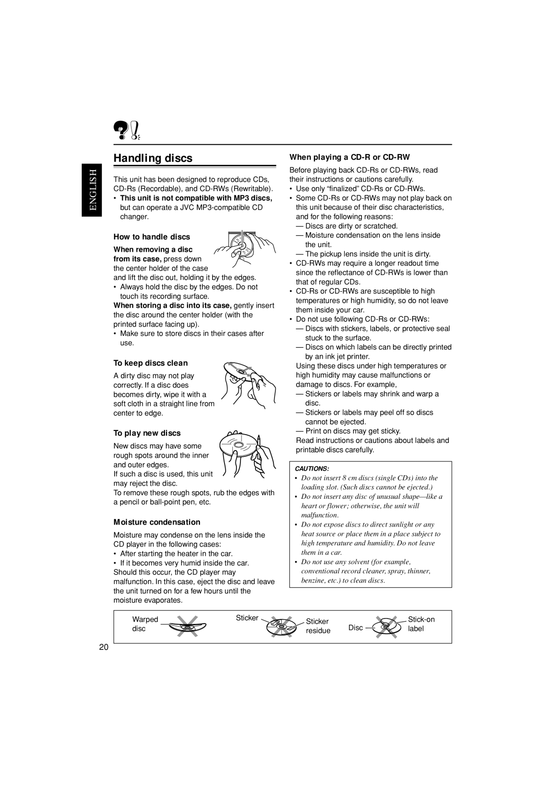 JVC LVT1139-002A, KW-XC888 manual Handling discs 