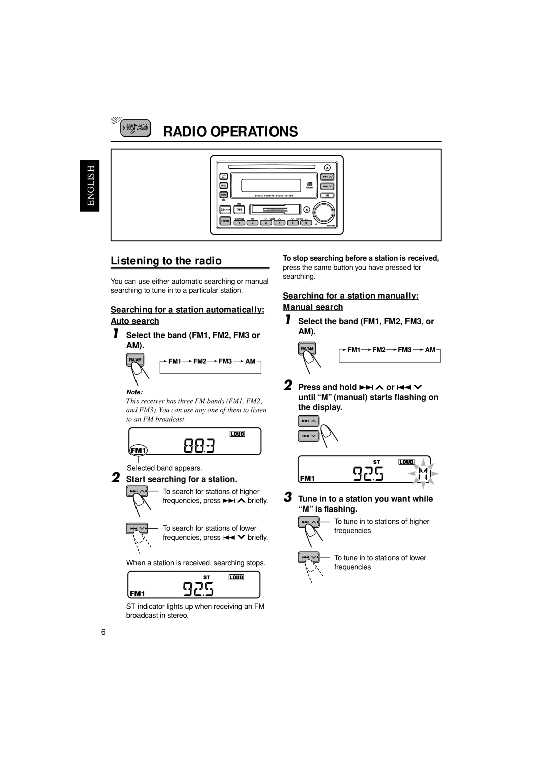 JVC LVT1139-002A, KW-XC888 Radio Operations, Listening to the radio, Searching for a station automatically Auto search 