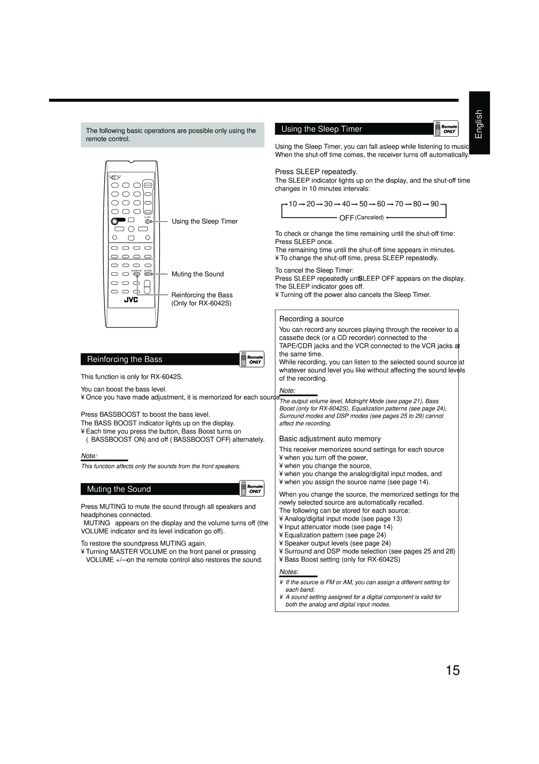 JVC LVT1140-004A manual Reinforcing the Bass, Muting the Sound, Recording a source, Basic adjustment auto memory 