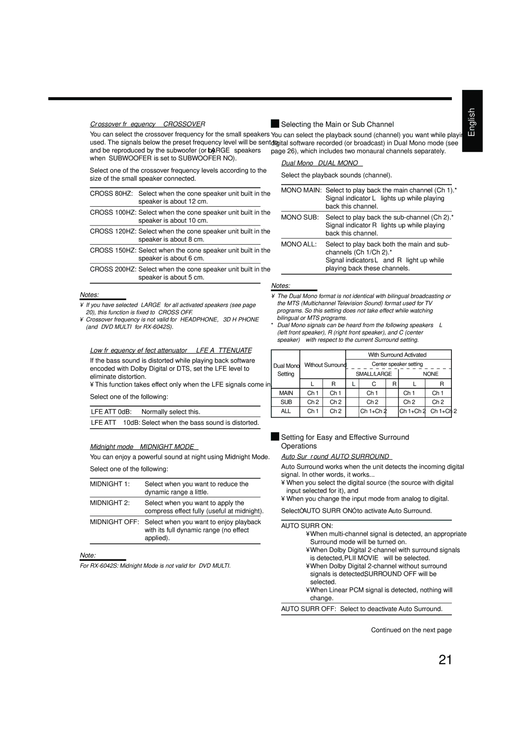 JVC LVT1140-004A manual Selecting the Main or Sub Channel, Setting for Easy and Effective Surround Operations 