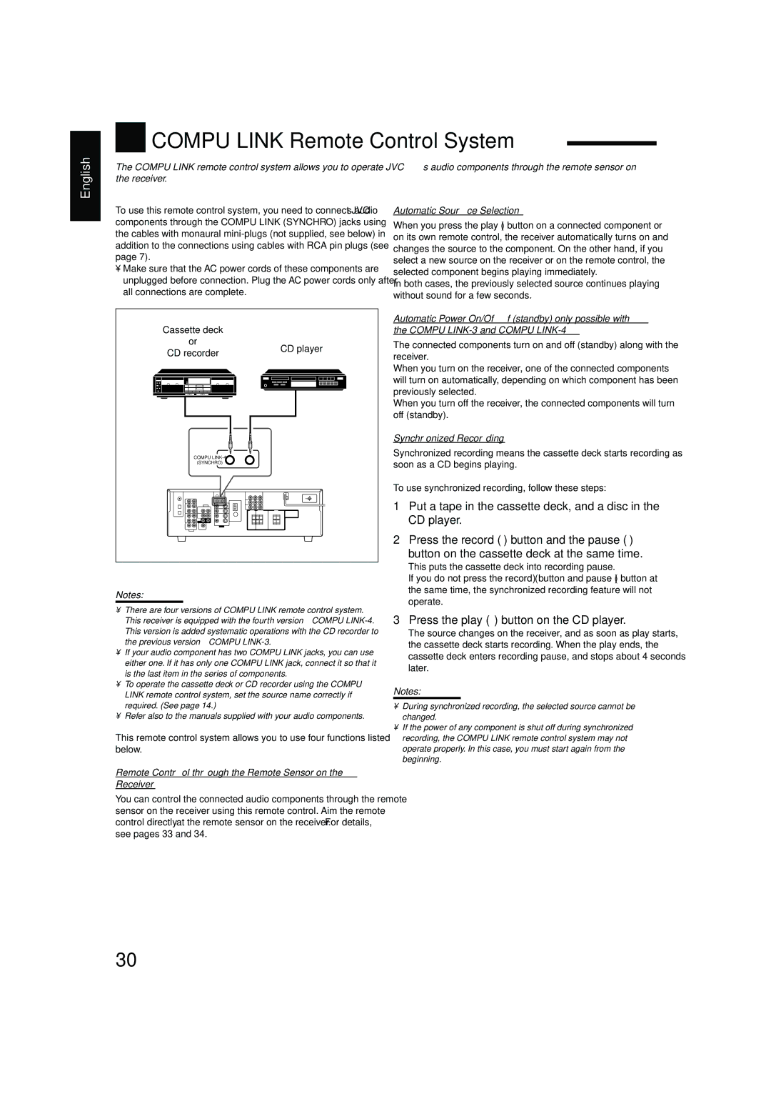 JVC LVT1140-004A Compu Link Remote Control System, Press the play 3 button on the CD player, Automatic Source Selection 