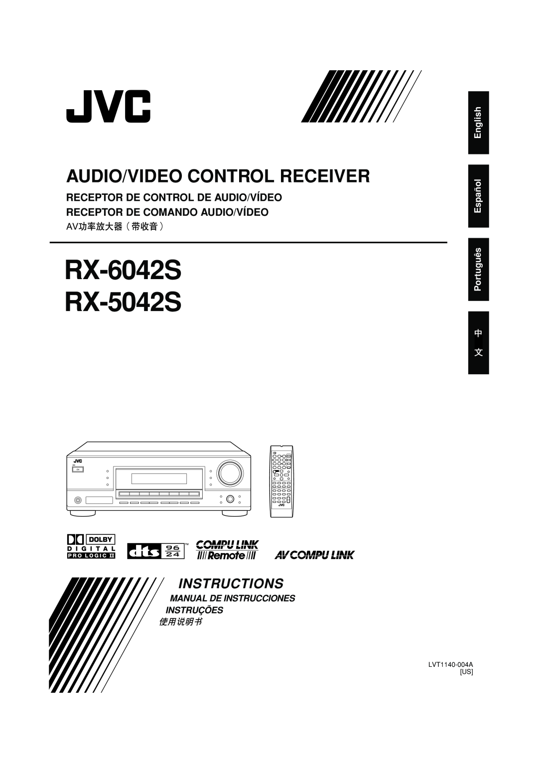 JVC LVT1140-004A manual RX-6042S RX-5042S, Audio/Video Control Receiver, Instructions, Manual De Instrucciones Instruções 