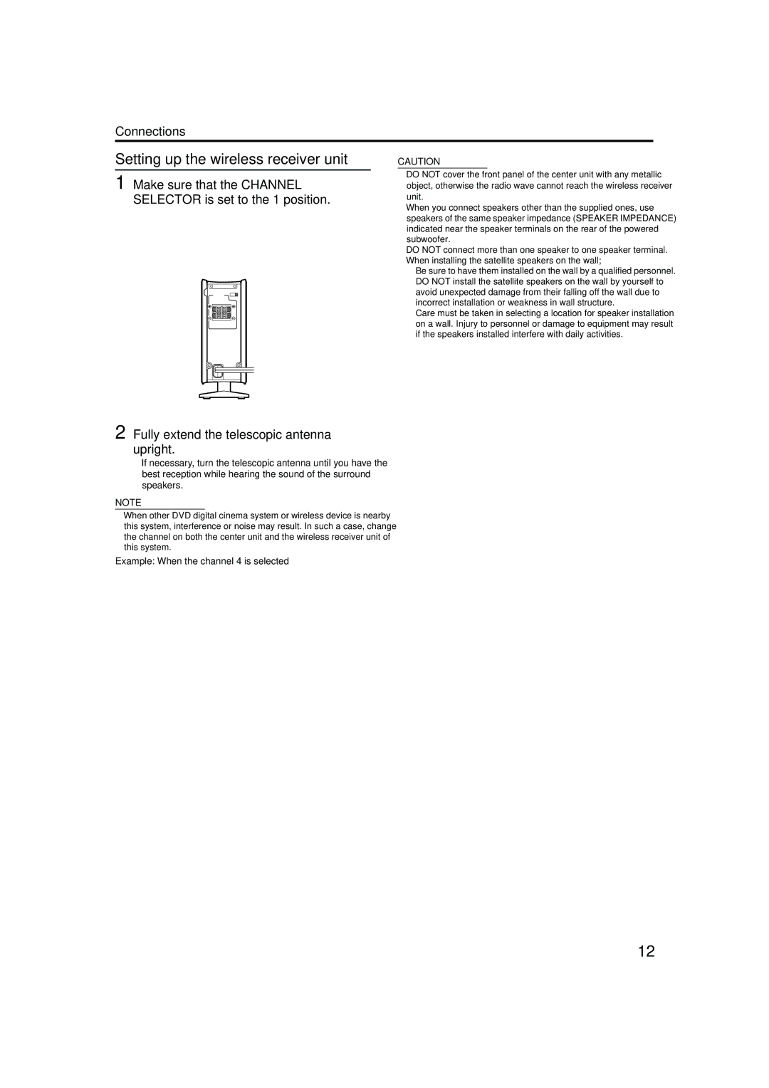 JVC LVT1150-003B manual Setting up the wireless receiver unit, Fully extend the telescopic antenna upright 