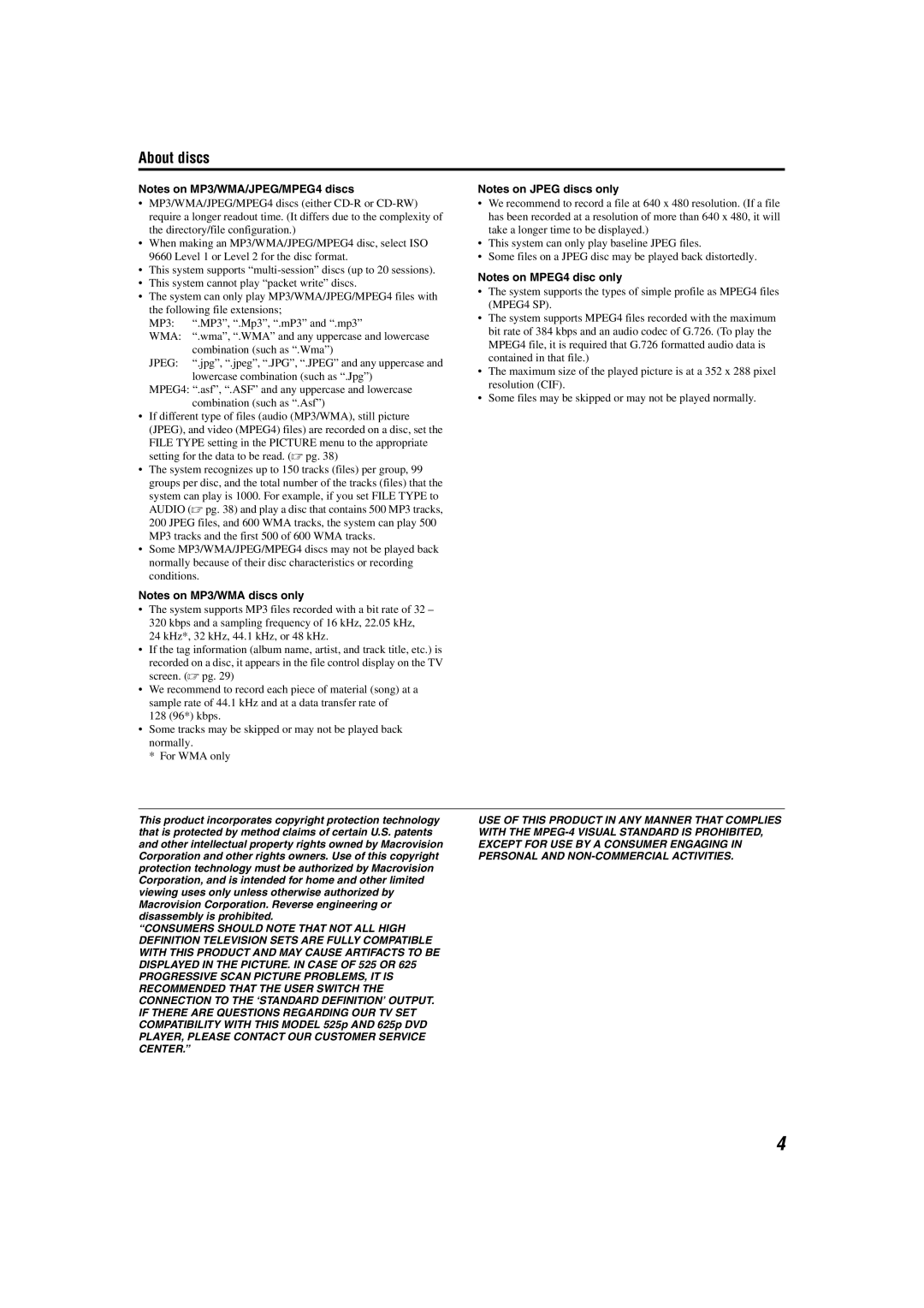 JVC LVT1150-003B manual About discs 