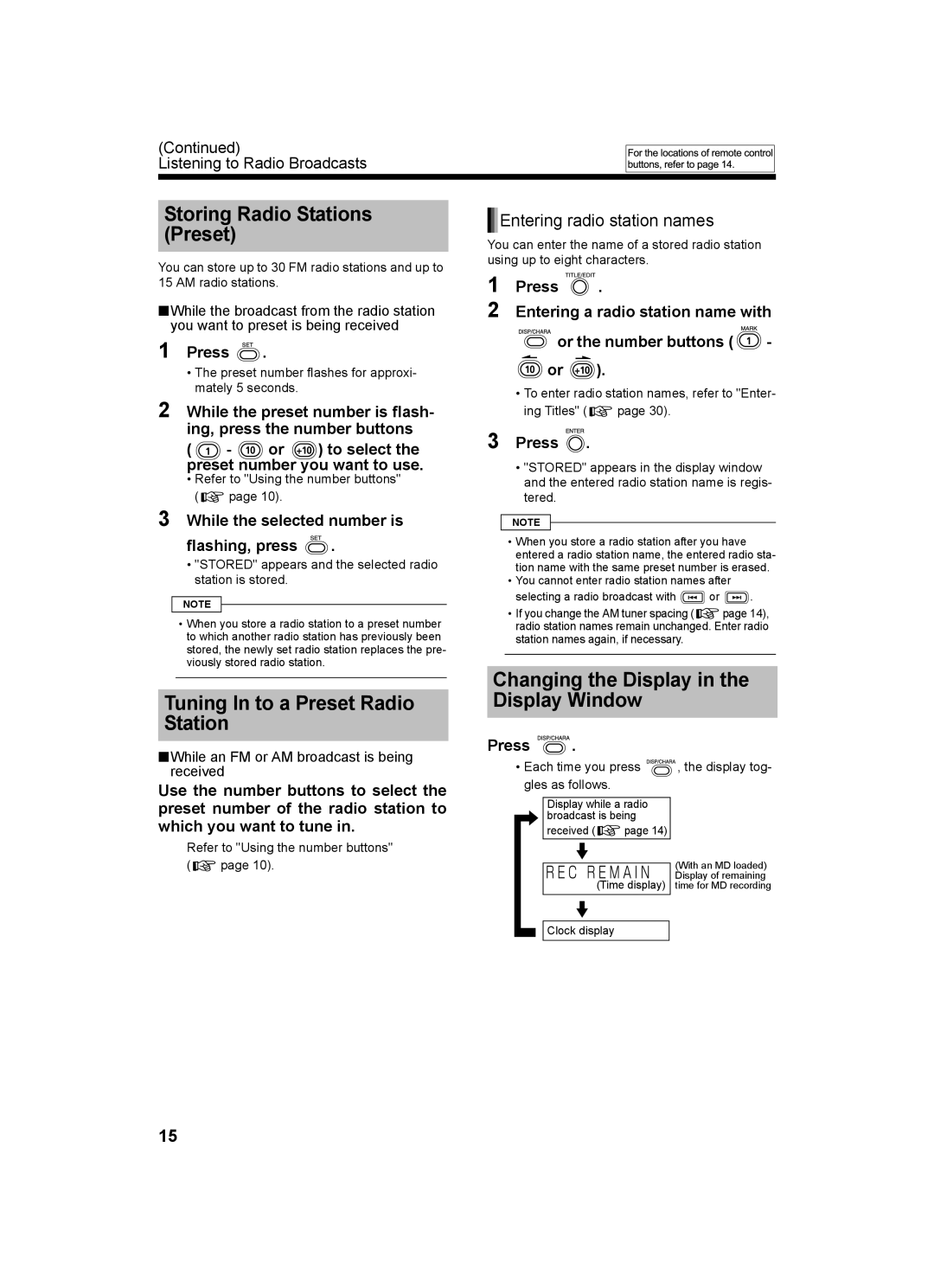 JVC SP-UXQ1S, CA-UXQ1W Storing Radio Stations Preset, Tuning In to a Preset Radio Station, Entering radio station names 