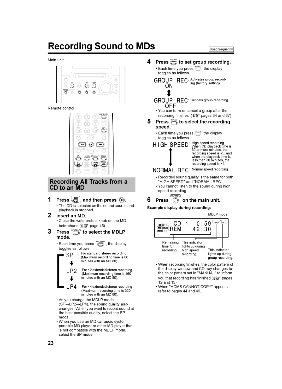 JVC UX-Q1S, LVT1218-002A, CA-UXQ1W, CA-UXQ1S, SP-UXQ1W, UX-Q1W Recording Sound to MDs, Recording All Tracks from a CD to an MD 