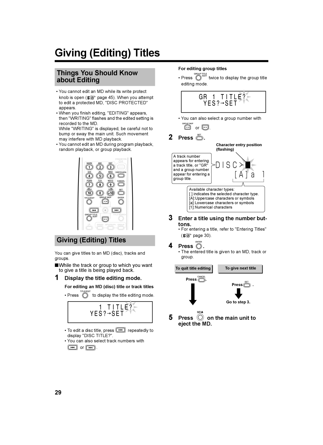 JVC SP-UXQ1S, LVT1218-002A, CA-UXQ1W, CA-UXQ1S, SP-UXQ1W, UX-Q1S Giving Editing Titles, Things You Should Know about Editing 