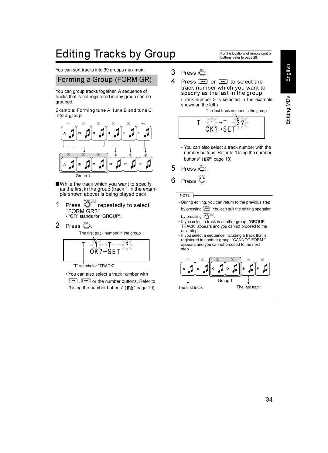 JVC CA-UXQ1S, LVT1218-002A, CA-UXQ1W Editing Tracks by Group, Forming a Group Form GR, Press repeatedly to select Form GR? 