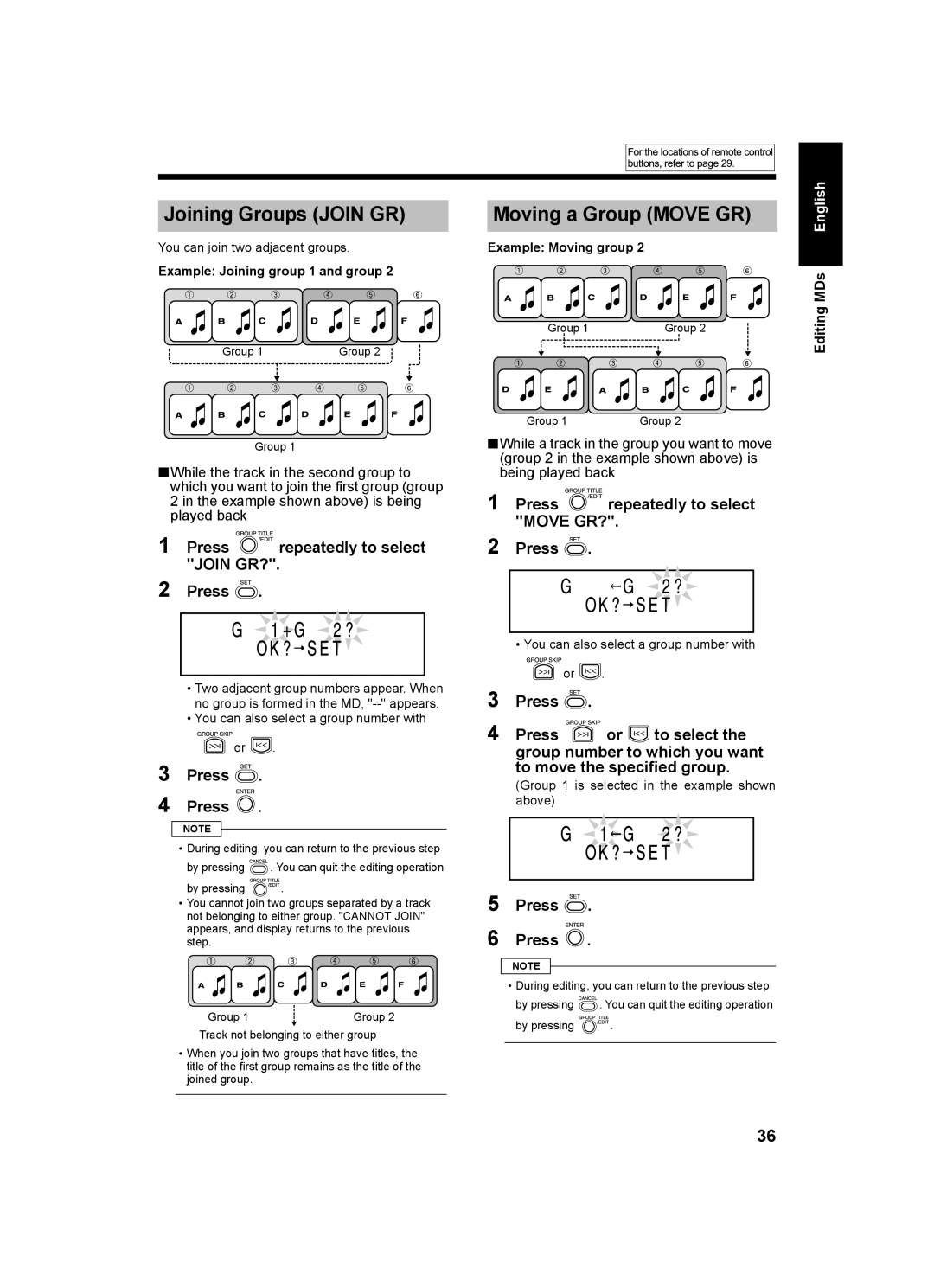 JVC SP-UXQ1S, LVT1218-002A, CA-UXQ1W Joining Groups Join GR, Moving a Group Move GR, Press repeatedly to select Join GR? 