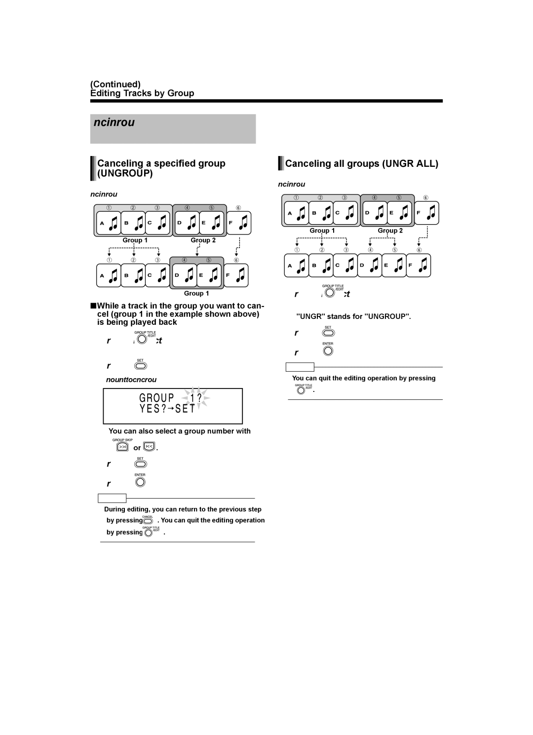 JVC UX-Q1S, LVT1218-002A, CA-UXQ1W, CA-UXQ1S Canceling a Group, Canceling a specified group Canceling all groups Ungr ALL 