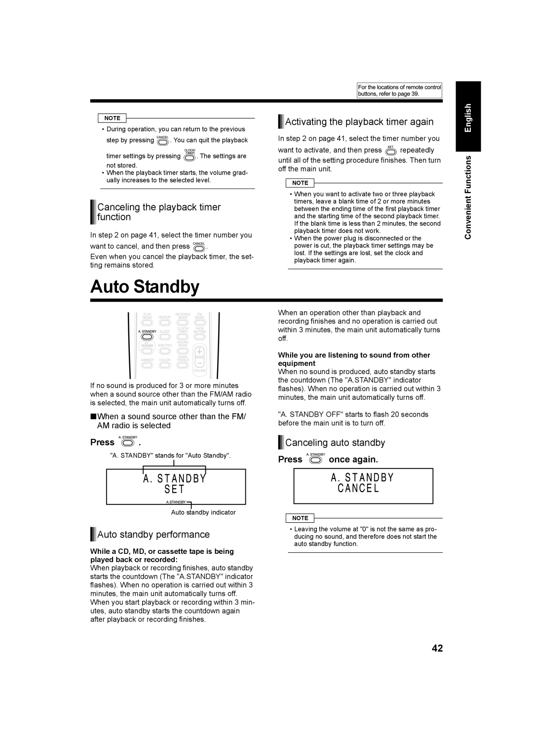 JVC SP-UXQ1W, LVT1218-002A, UX-Q1S Auto Standby, Canceling the playback timer function, Activating the playback timer again 