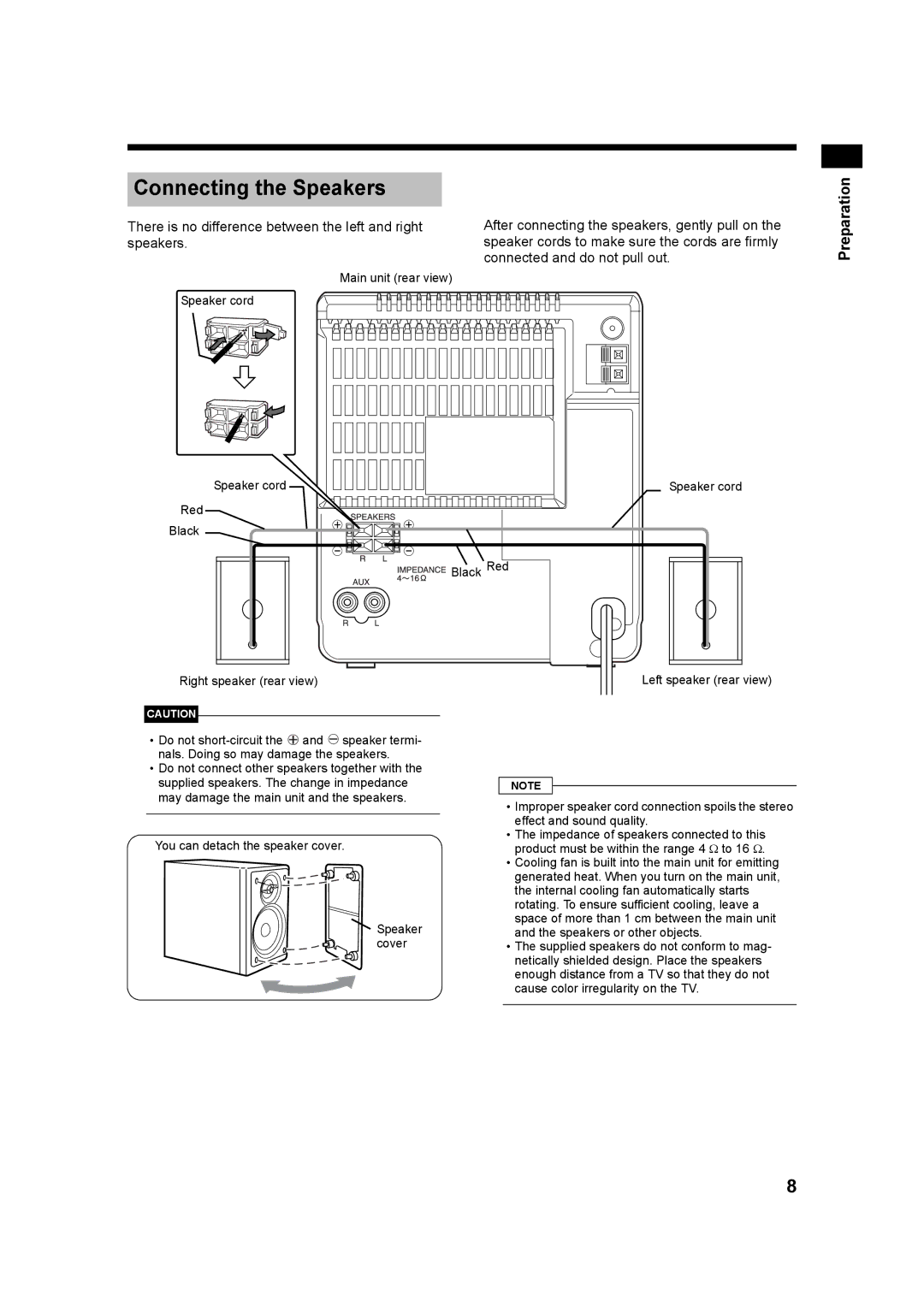 JVC UX-Q3S manual Connecting the Speakers, There is no difference between the left and right, Connected and do not pull out 