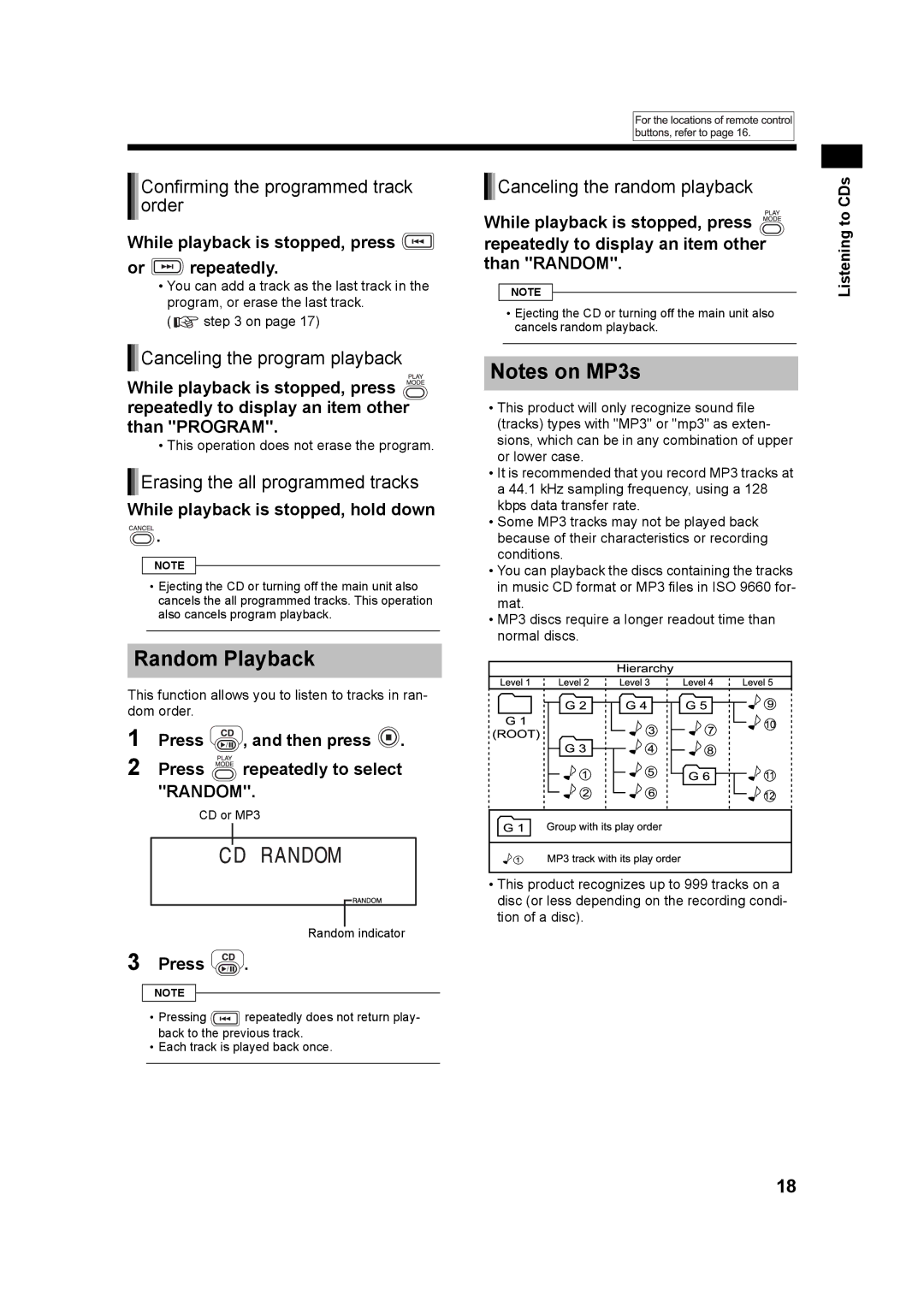 JVC LVT1218-005A, CA-UXQ3S, UX-Q3S Random Playback, Confirming the programmed track order, Canceling the program playback 