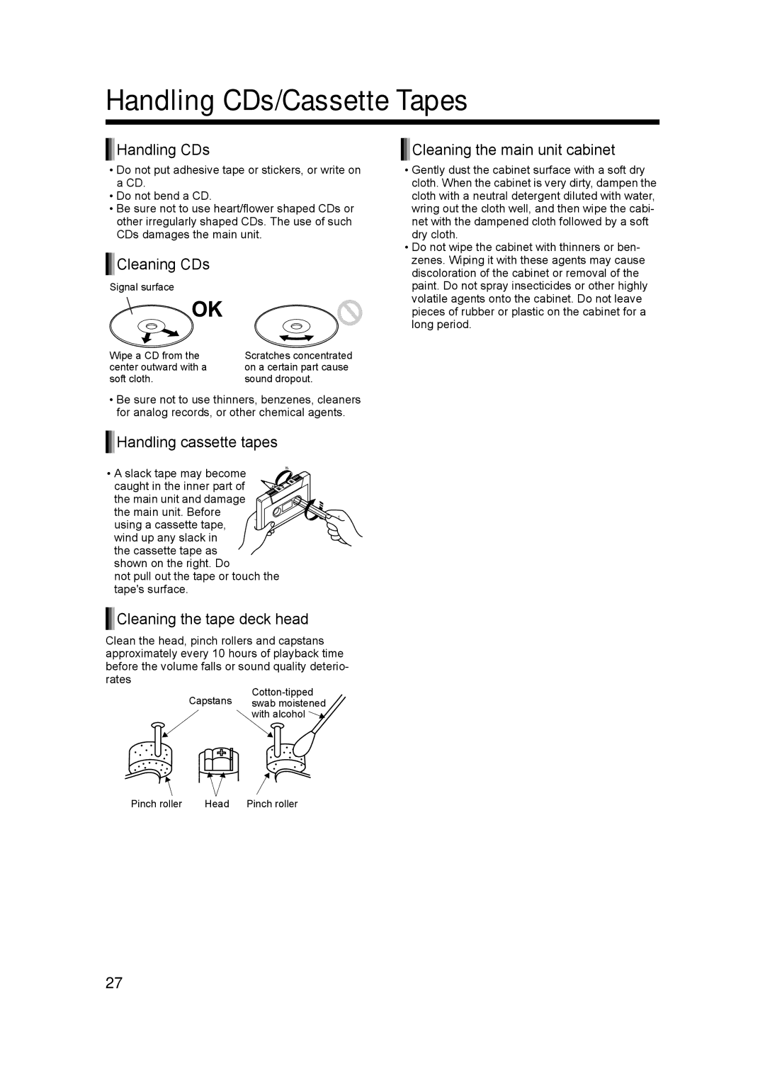 JVC LVT1218-005A, CA-UXQ3S, UX-Q3S manual Handling CDs/Cassette Tapes 