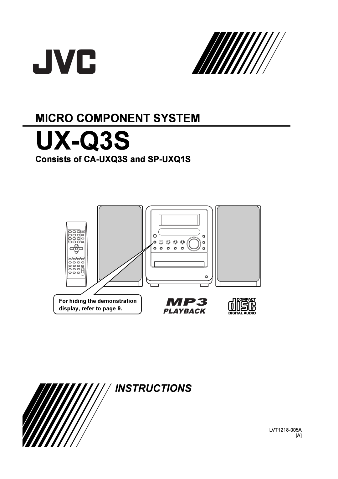JVC LVT1218-005A manual UX-Q3S, Micro Component System, Instructions, Consists of CA-UXQ3S and SP-UXQ1S 