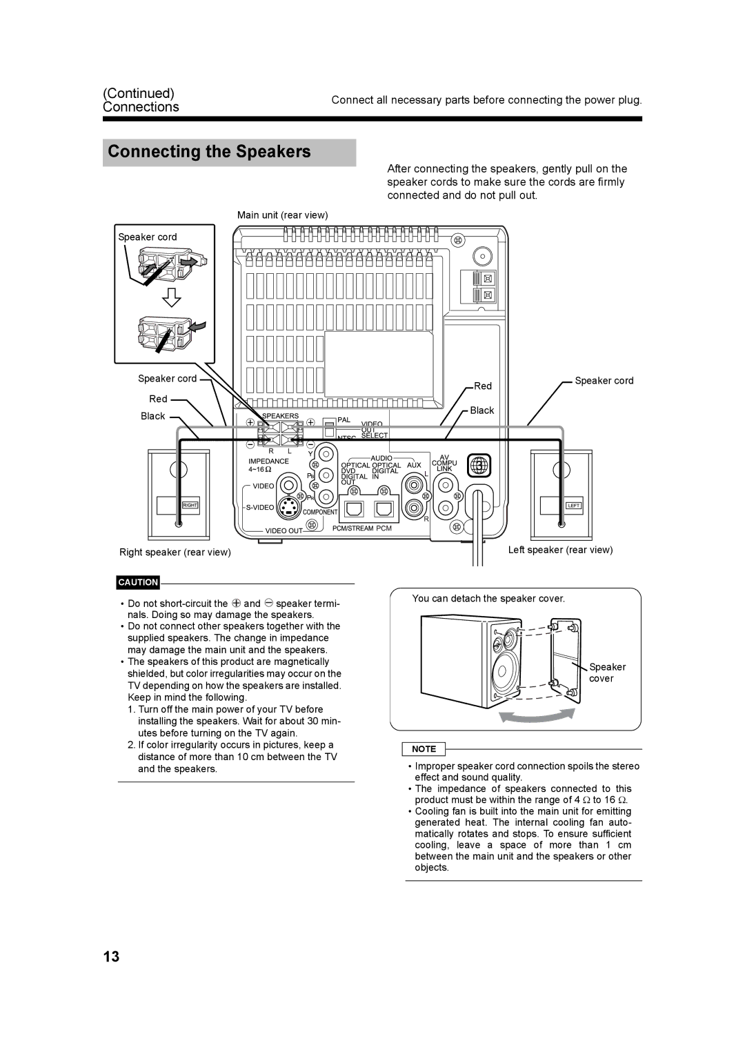 JVC UX-QD7W, LVT1220-002A, UX-QD7M manual Connecting the Speakers 