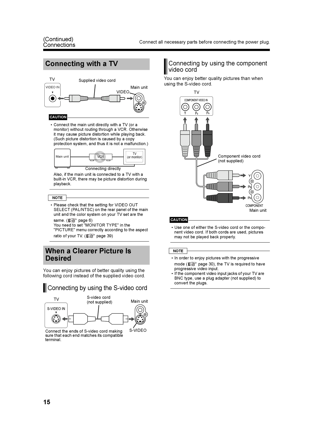 JVC LVT1220-002A, UX-QD7W Connecting with a TV, When a Clearer Picture Is Desired, Connecting by using the S-video cord 