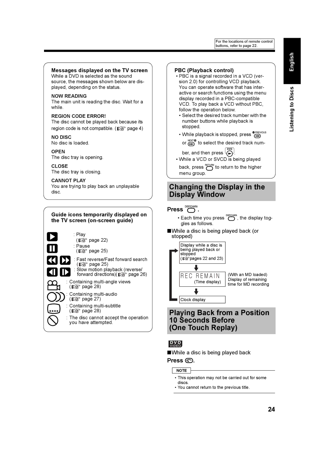 JVC LVT1220-002A, UX-QD7W, UX-QD7M manual One Touch Replay, While a disc is being played back or stopped 